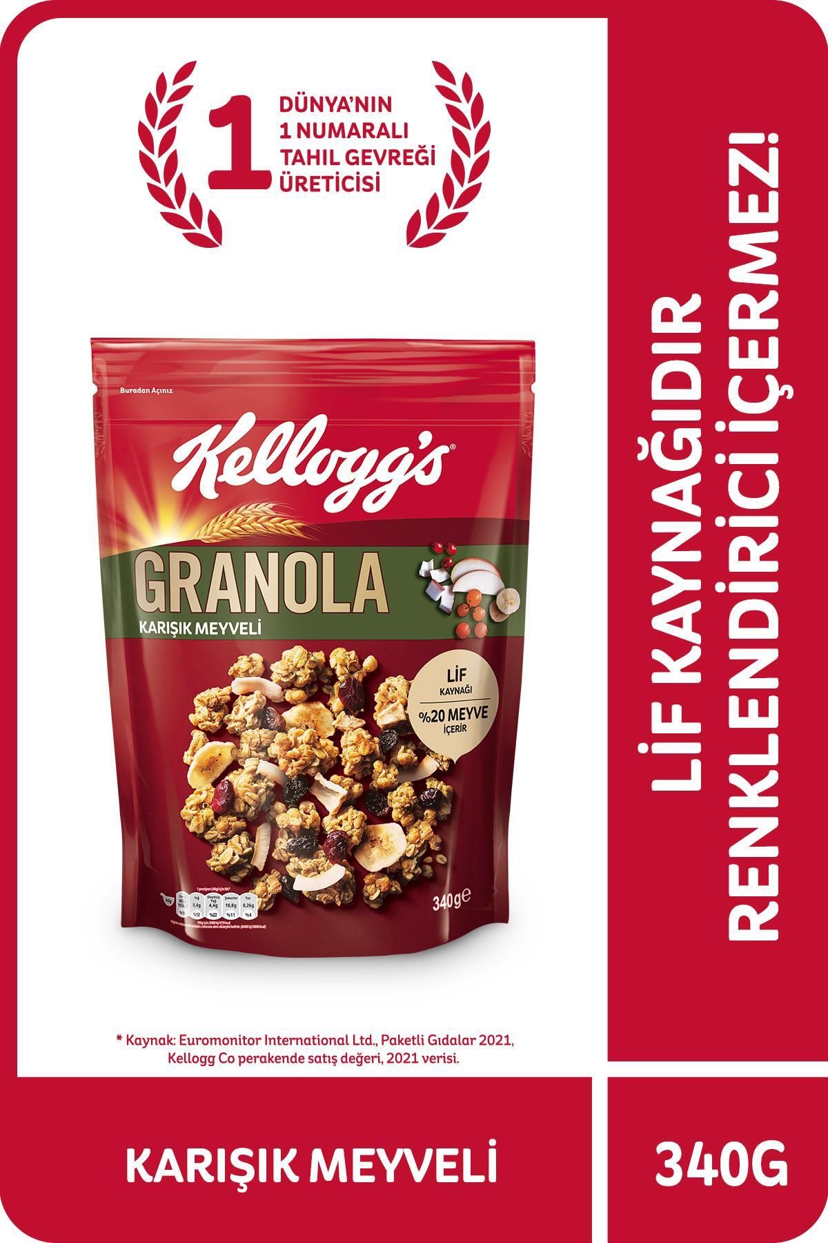 Kellogg's Karışık Meyveli Granola 340 Gr,%45 Yulaf Içerir,lif Kaynağı,%20 Kurutulmuş Meyve