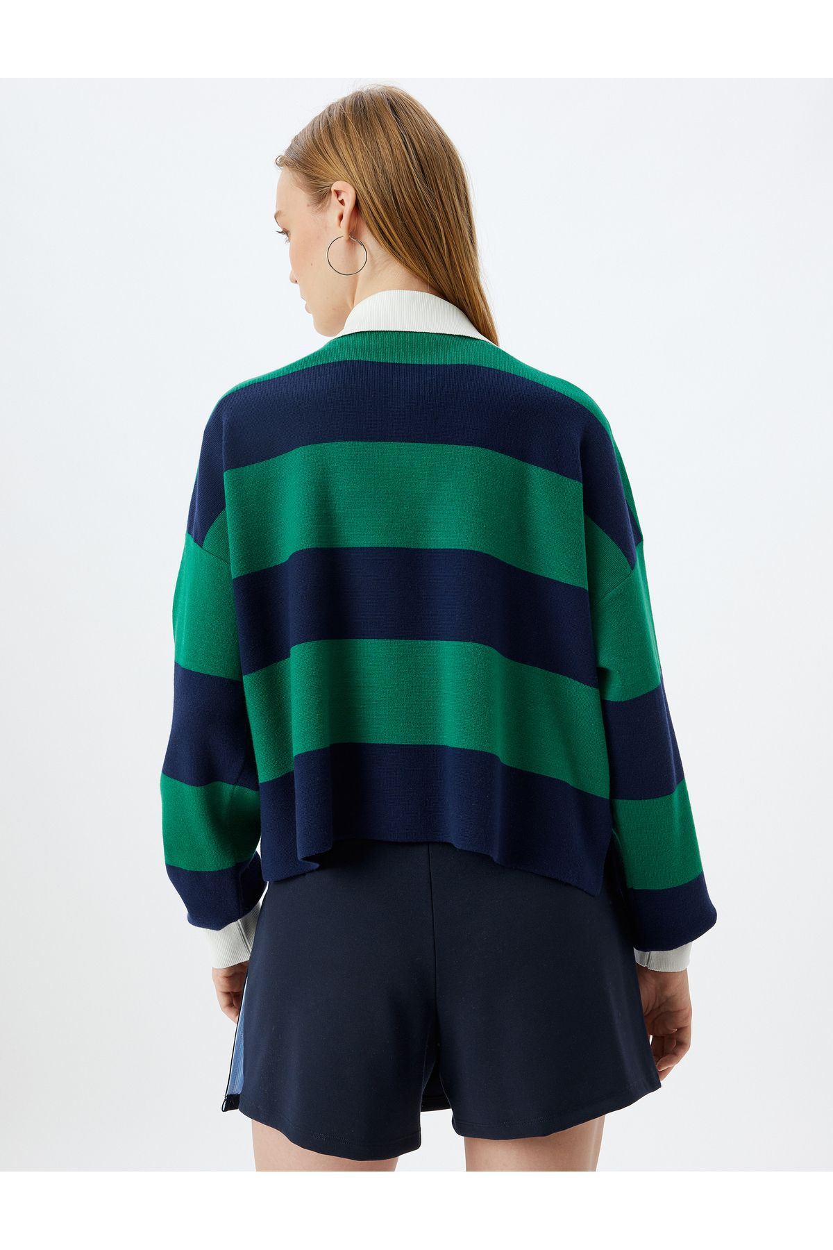 Koton-Color Blocked Polo Collar Long Sleeve Sweater 4
