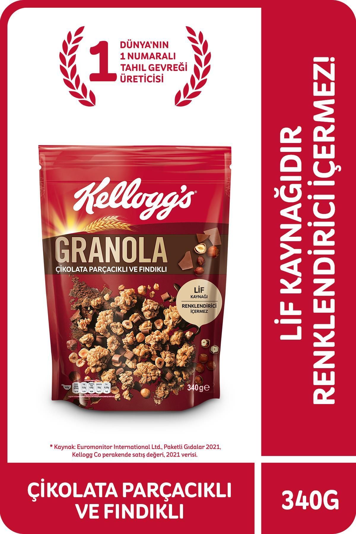 Çikolata Parçacıklı Ve Fındıklı Granola 340 Gr,%45 Yulaf,lif Kaynağı,kahvaltılık Gevrek