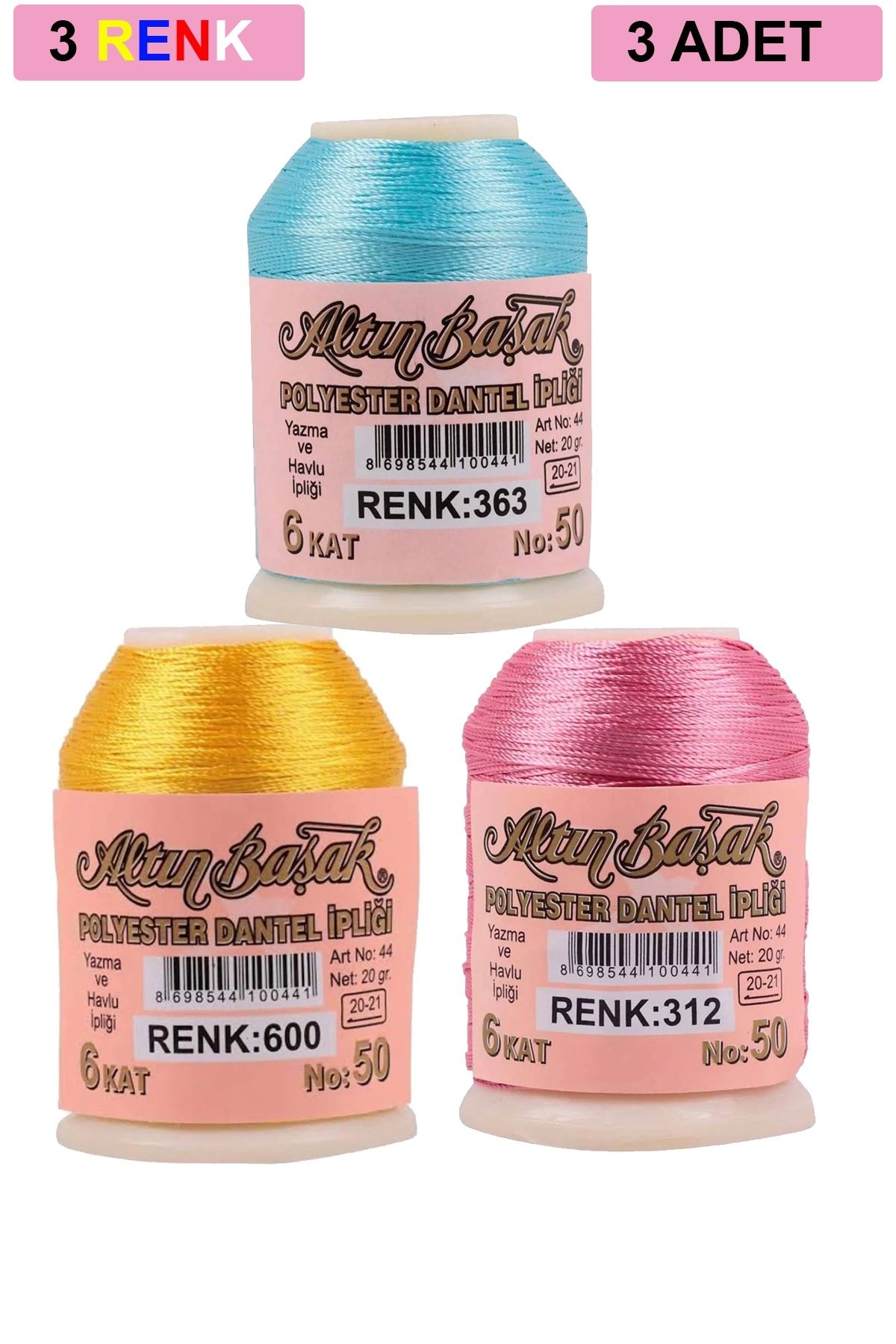 Angoravi 3 Adet Altınbaşak Oya ve Dantel İpi 20 gr - Royaleks - No: 600 - 312 - 363