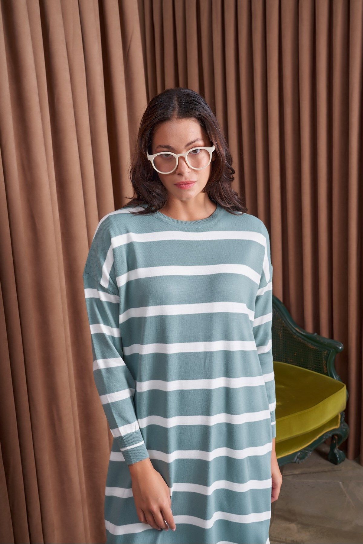 QANU-Basic Striped Knitwear Mint 6