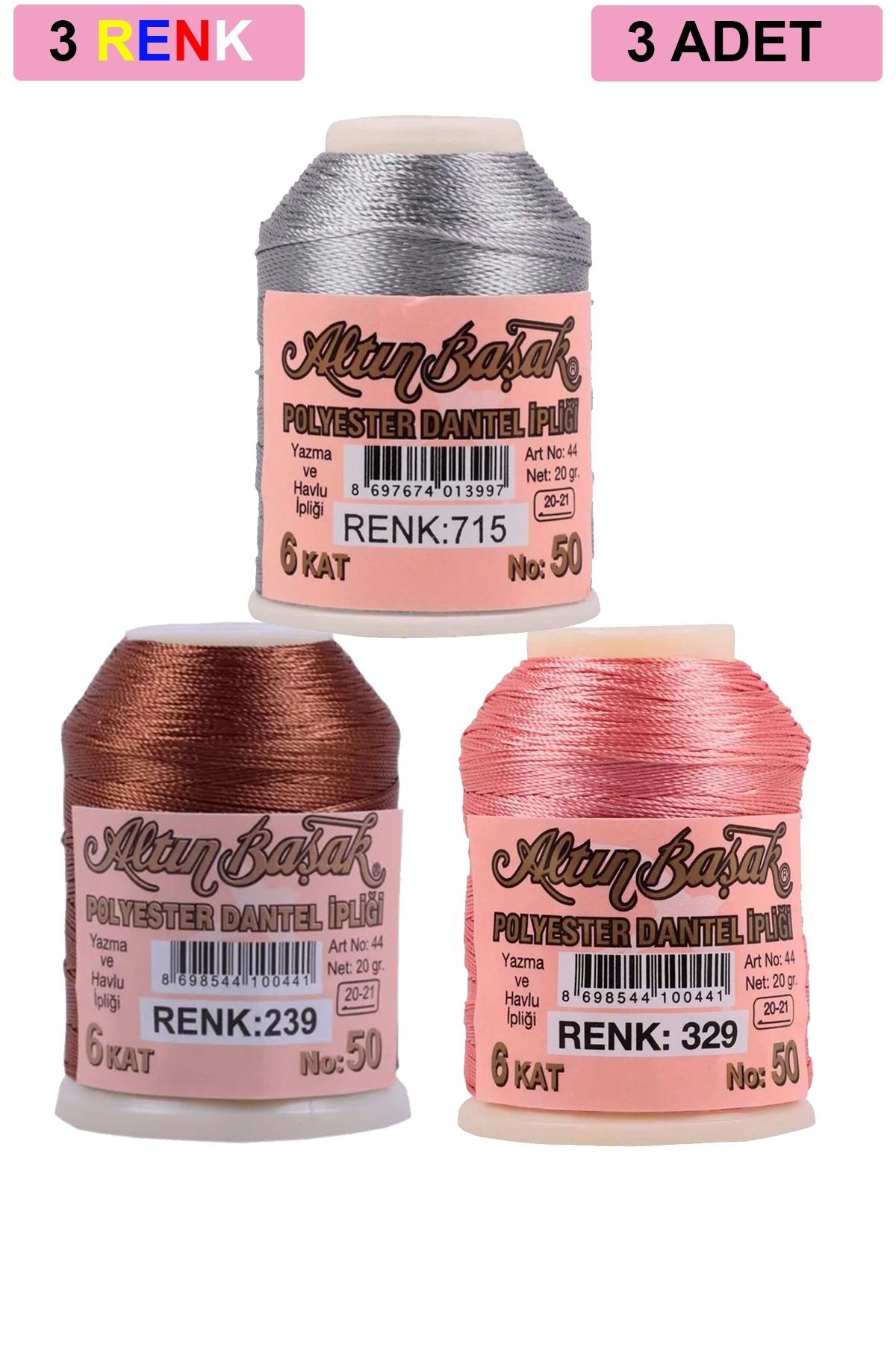 Angoravi 3 Adet Altınbaşak Oya ve Dantel İpi 20 gr - Royaleks - No: 239 - 329 - 715