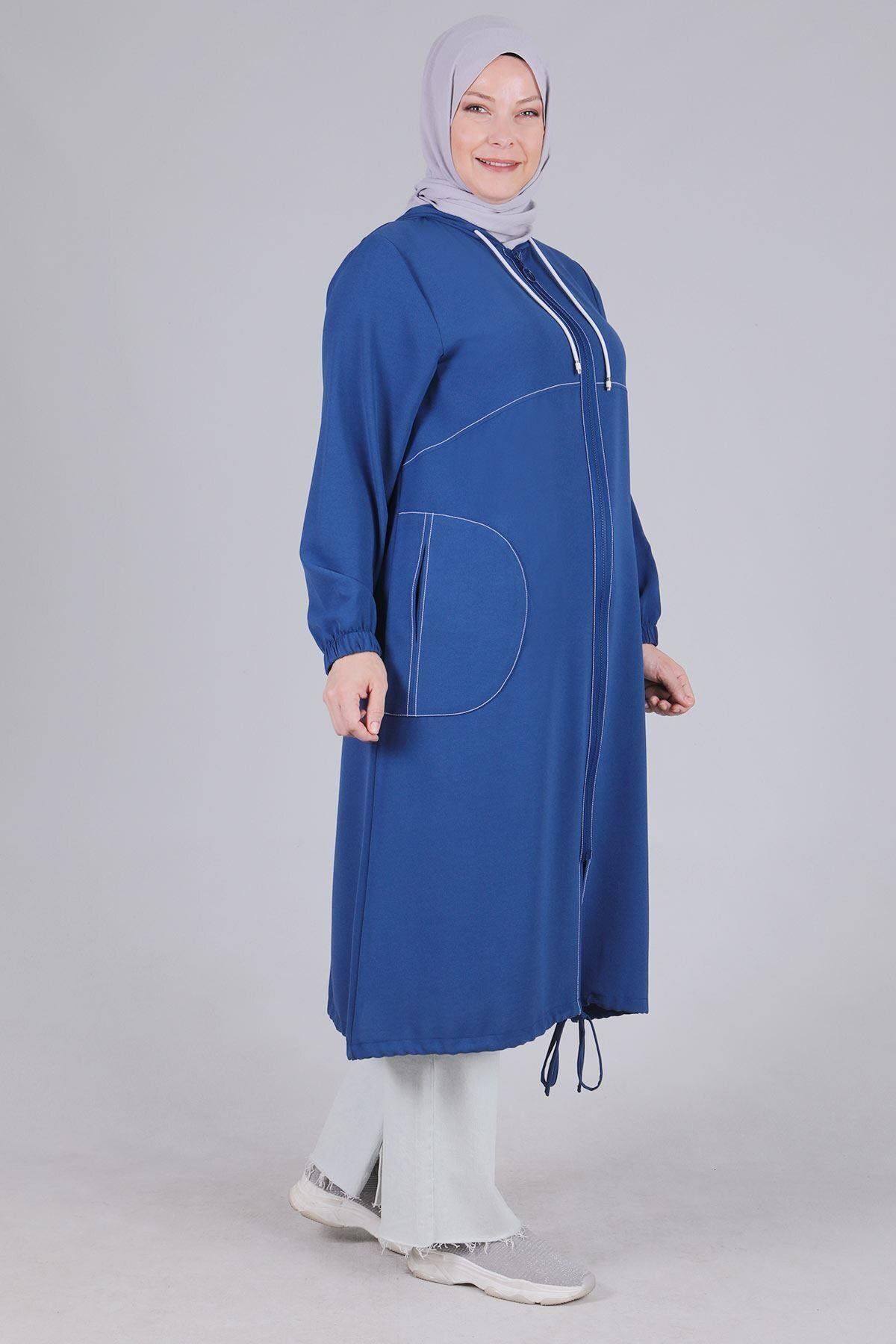 ottoman wear-Plus Size Indigo Hooded Cap - Otw2530 2