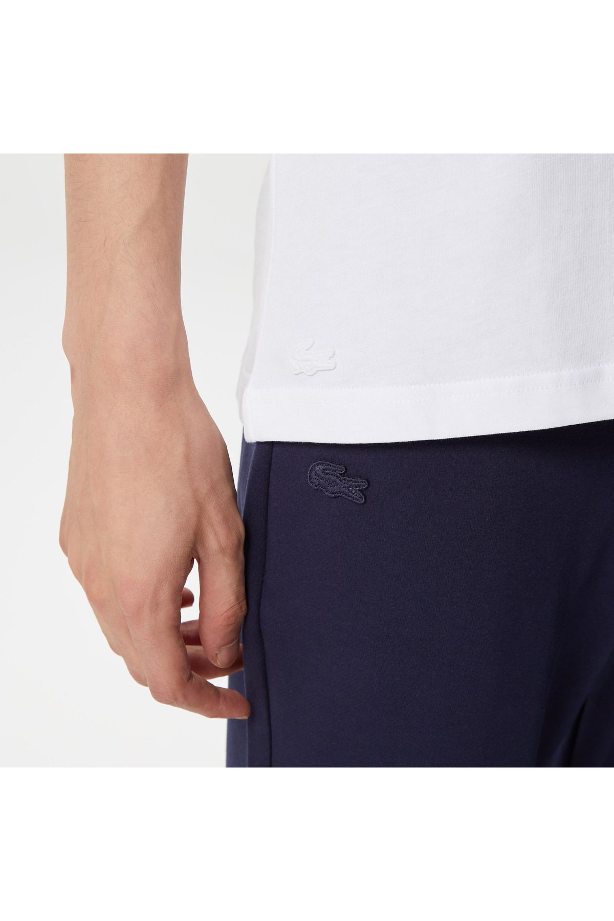 تی شرت سفید مردانه یقه دوچرخه تناسب طرح دار Lacoste