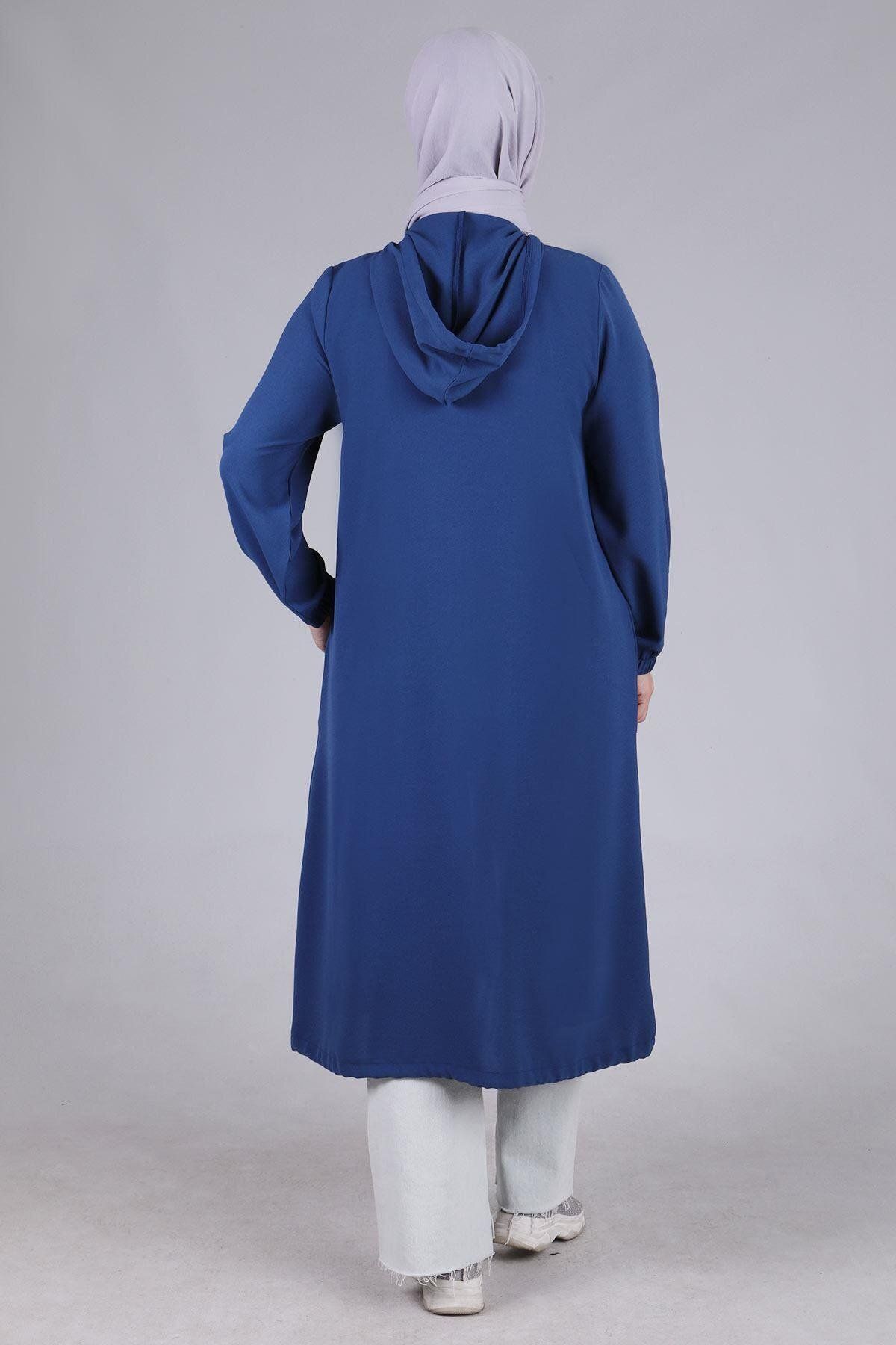 ottoman wear-Plus Size Indigo Hooded Cap - Otw2530 4