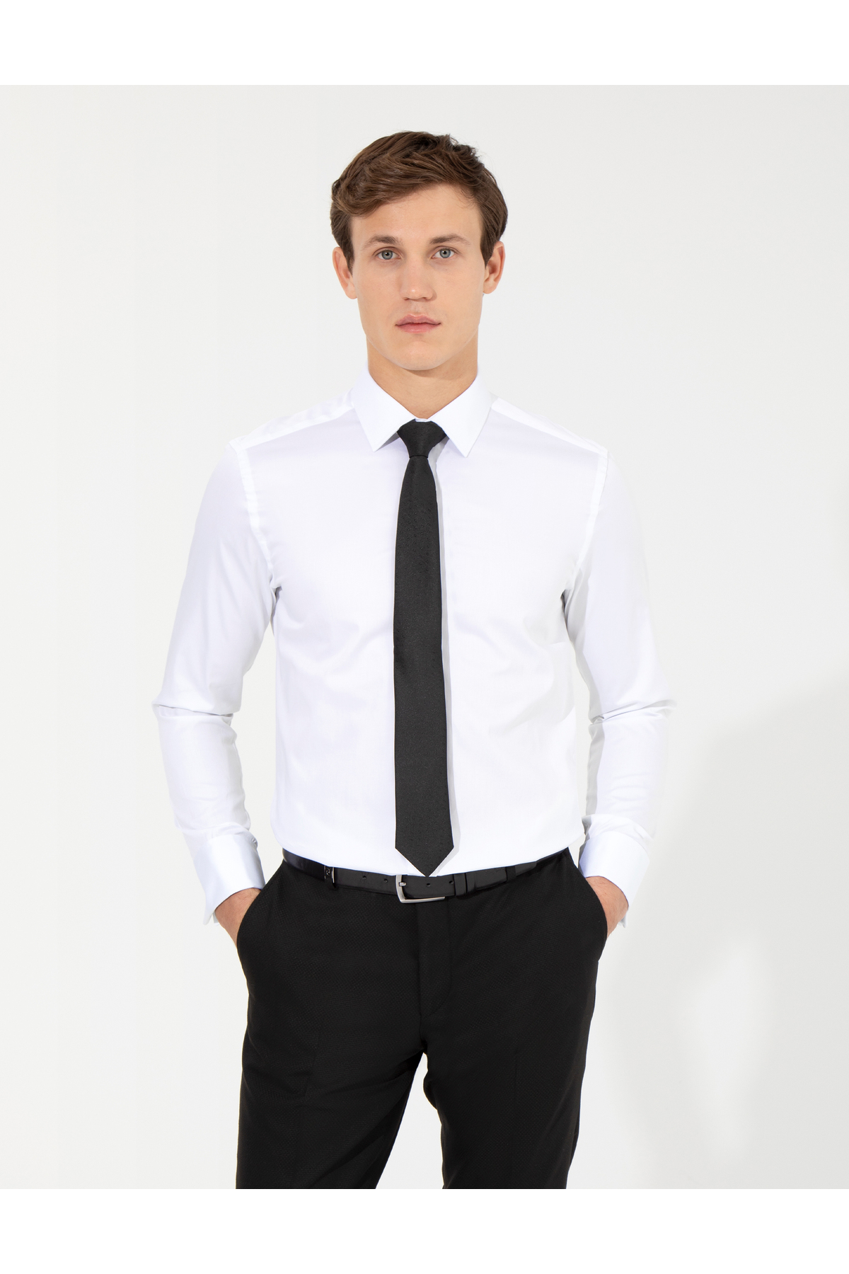 پیراهن کلاسیک آستین بلند سفید اسلیم فیت 50256423-VR013 پیر کاردین پیراهن Pierre Cardin
