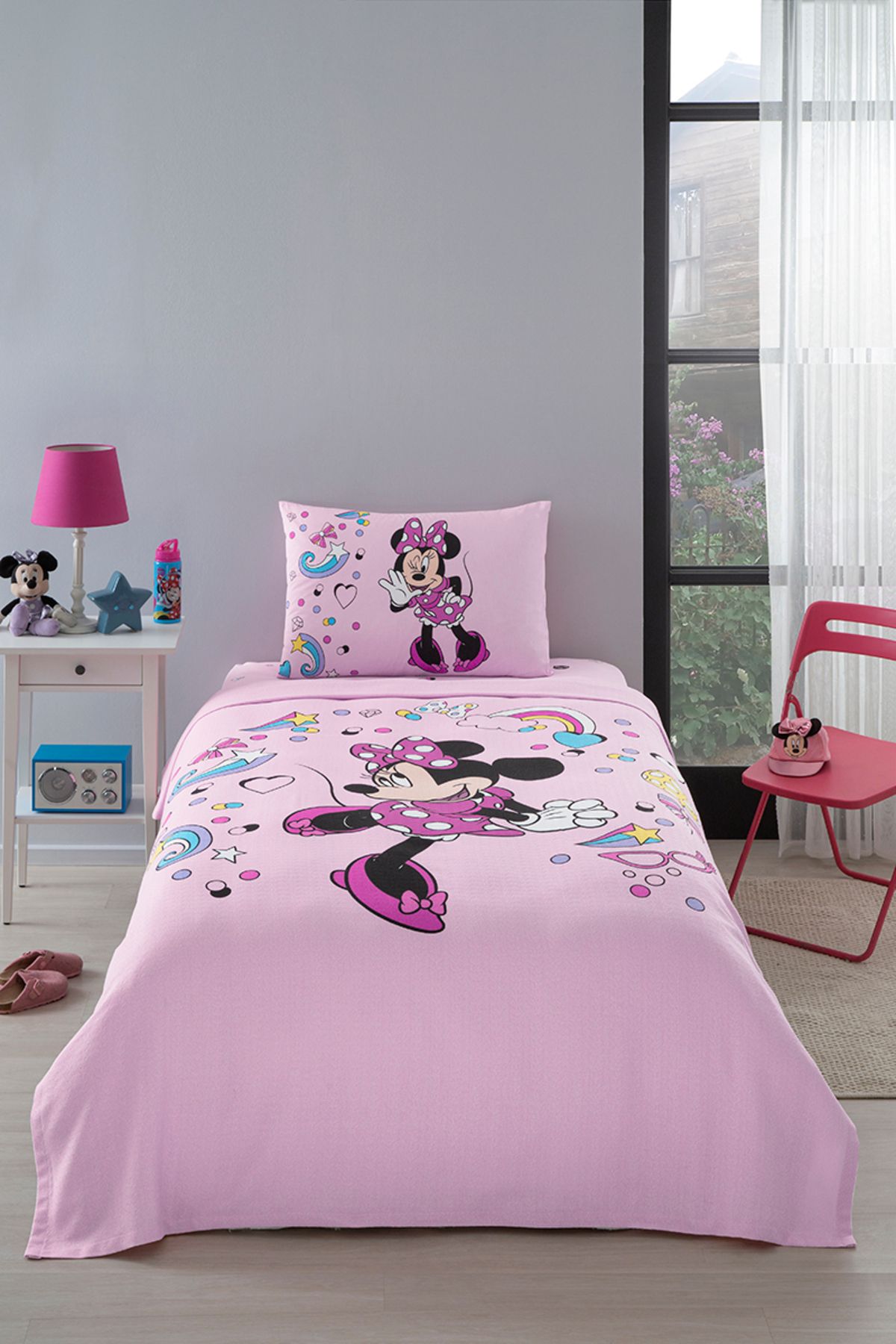 Özdilek Minnie Mouse Icon Tek Kişilik Disney Lisanslı Lastikli Fitted Çarşaf Çocuk Pike Takımı