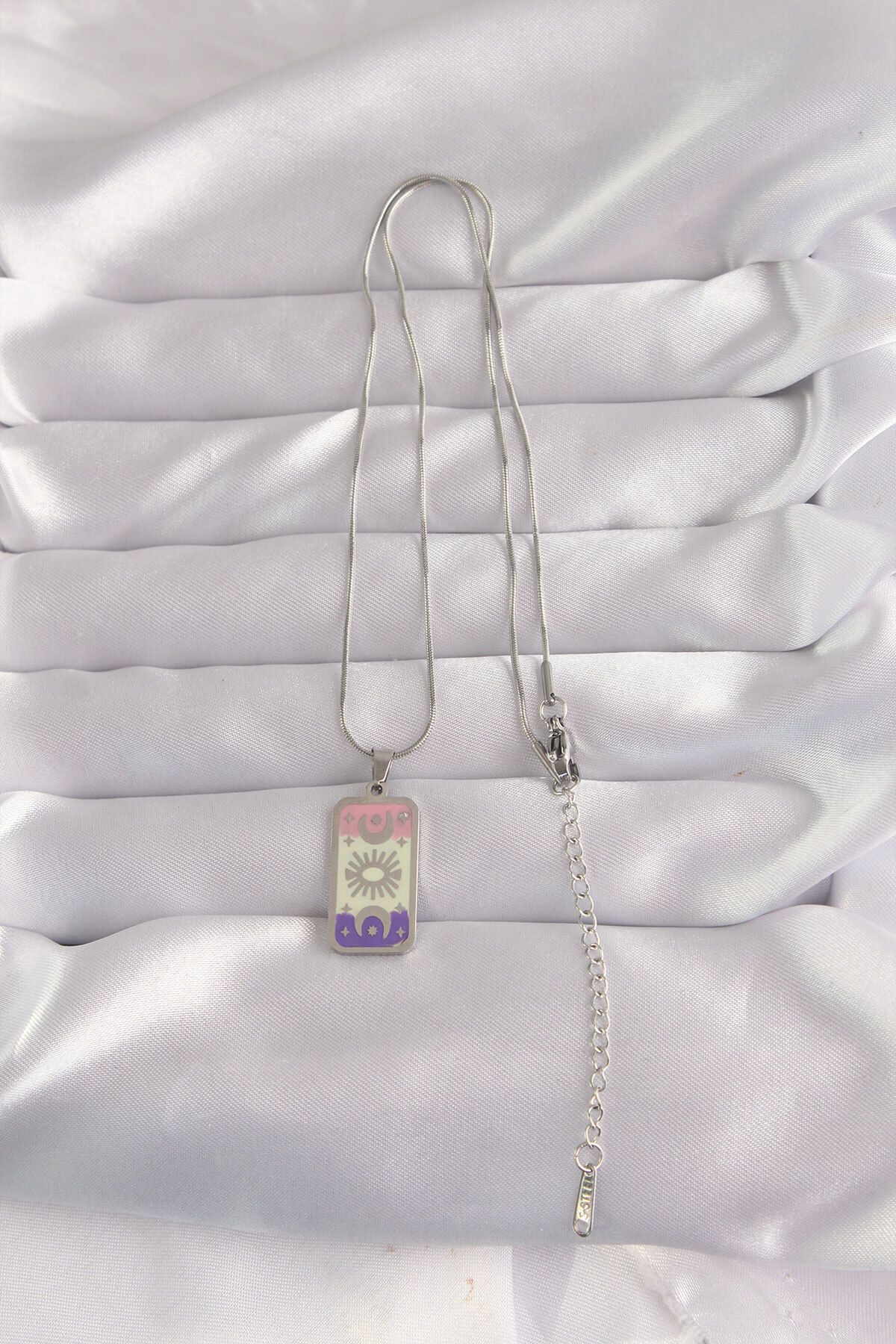 nazeninstoğu-316L Steel Special Series Silver Color Mixed Enamel Moon Figure Tarot Necklace 2