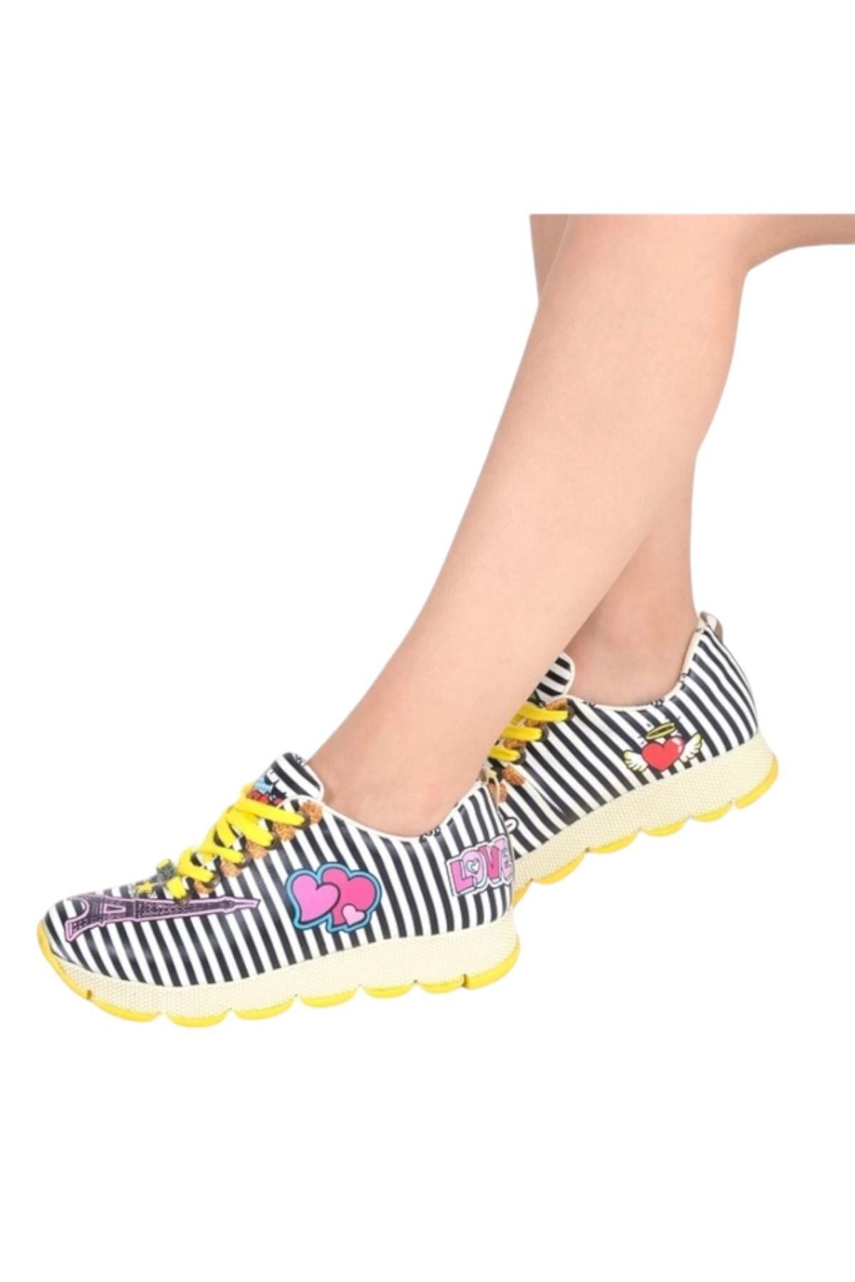 CassidoShoes-Cassıdoshoes Heart Printed Yellow Goby Sport 025-201 1