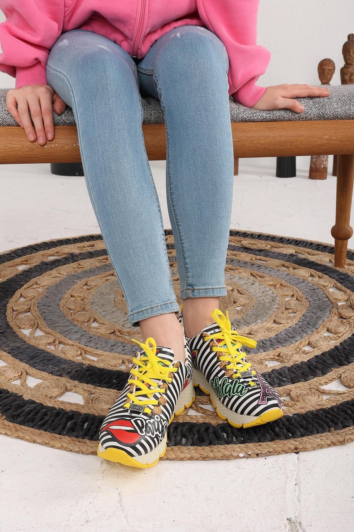 CassidoShoes-Cassıdoshoes Heart Printed Yellow Goby Sport 025-201 6