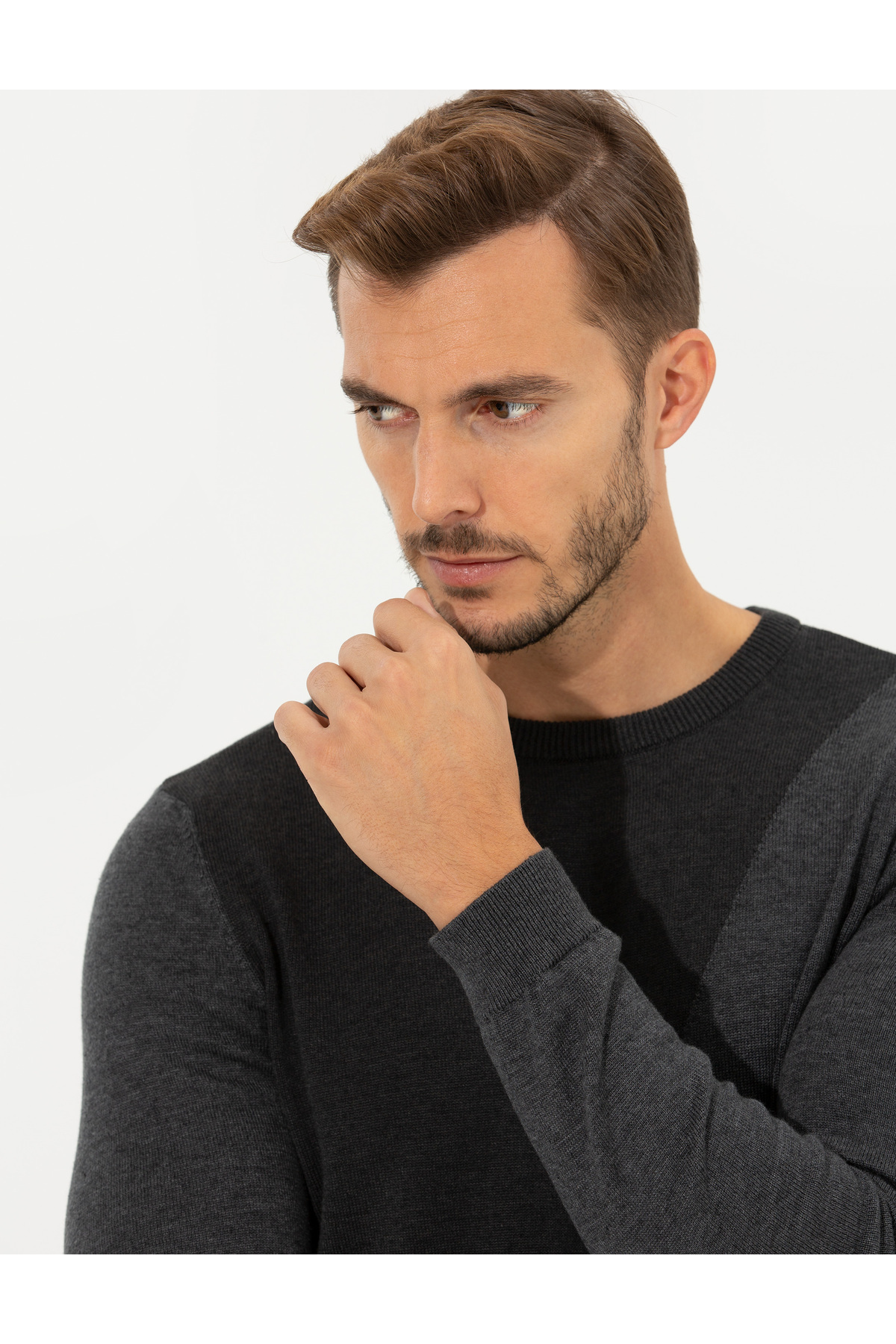 پیر کاردین ژاکت بافتنی یقه باریک ملانژ خاکستری 50261154-VR086