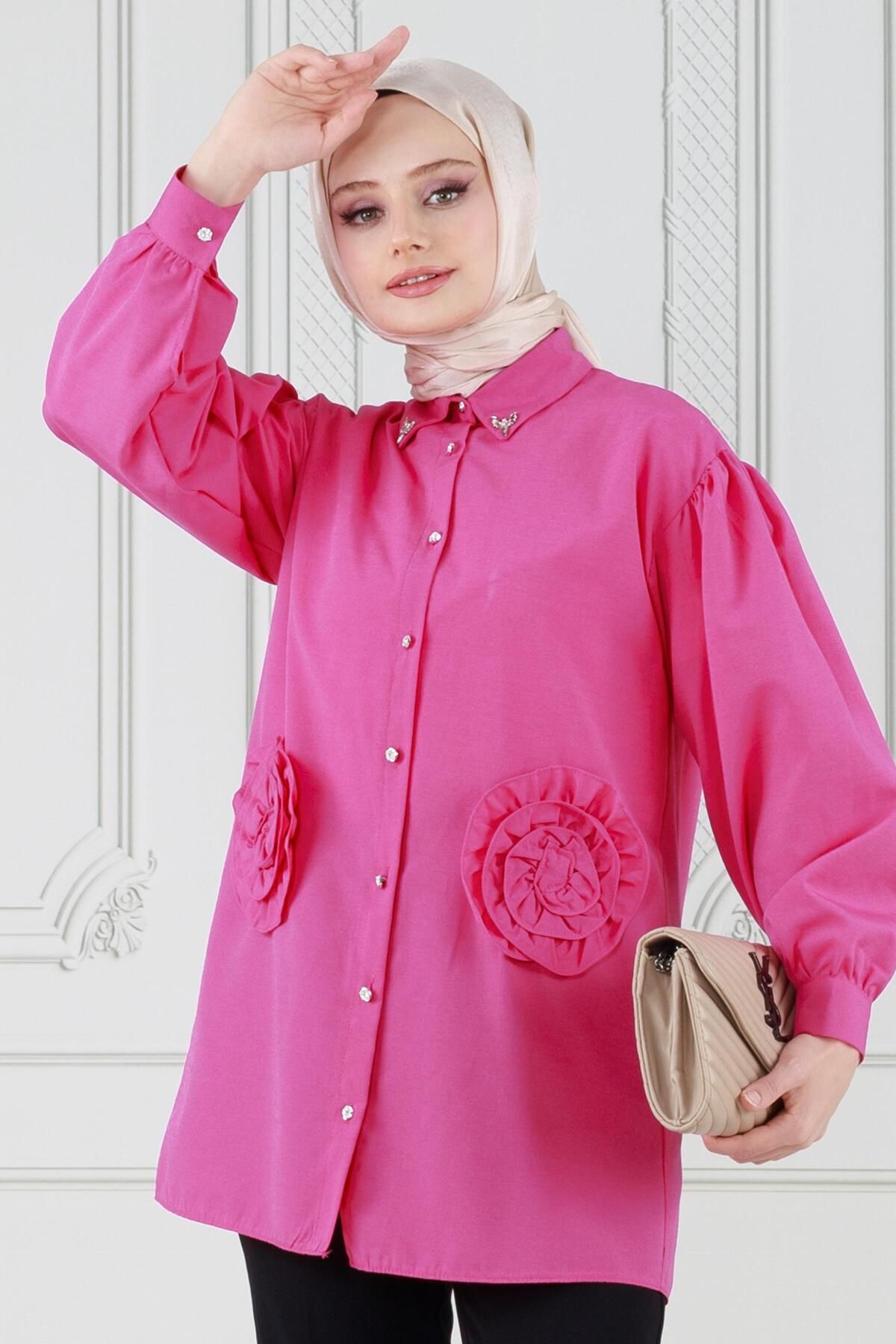 Sevitli-Fuchsia Tunic - Rose Detail on the Front 3