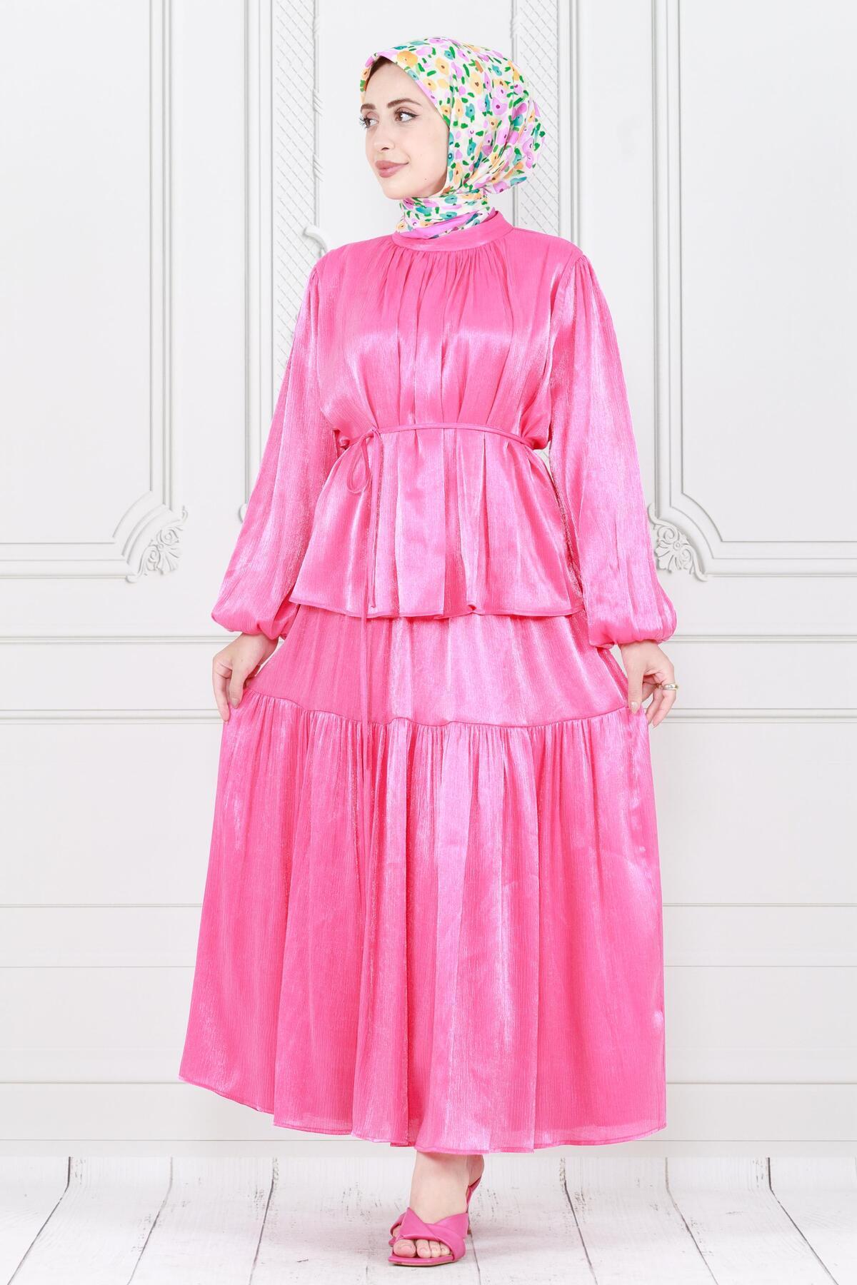 Sevitli-Lara Fuchsia Double Set with Balloon Arm and Skirt 1