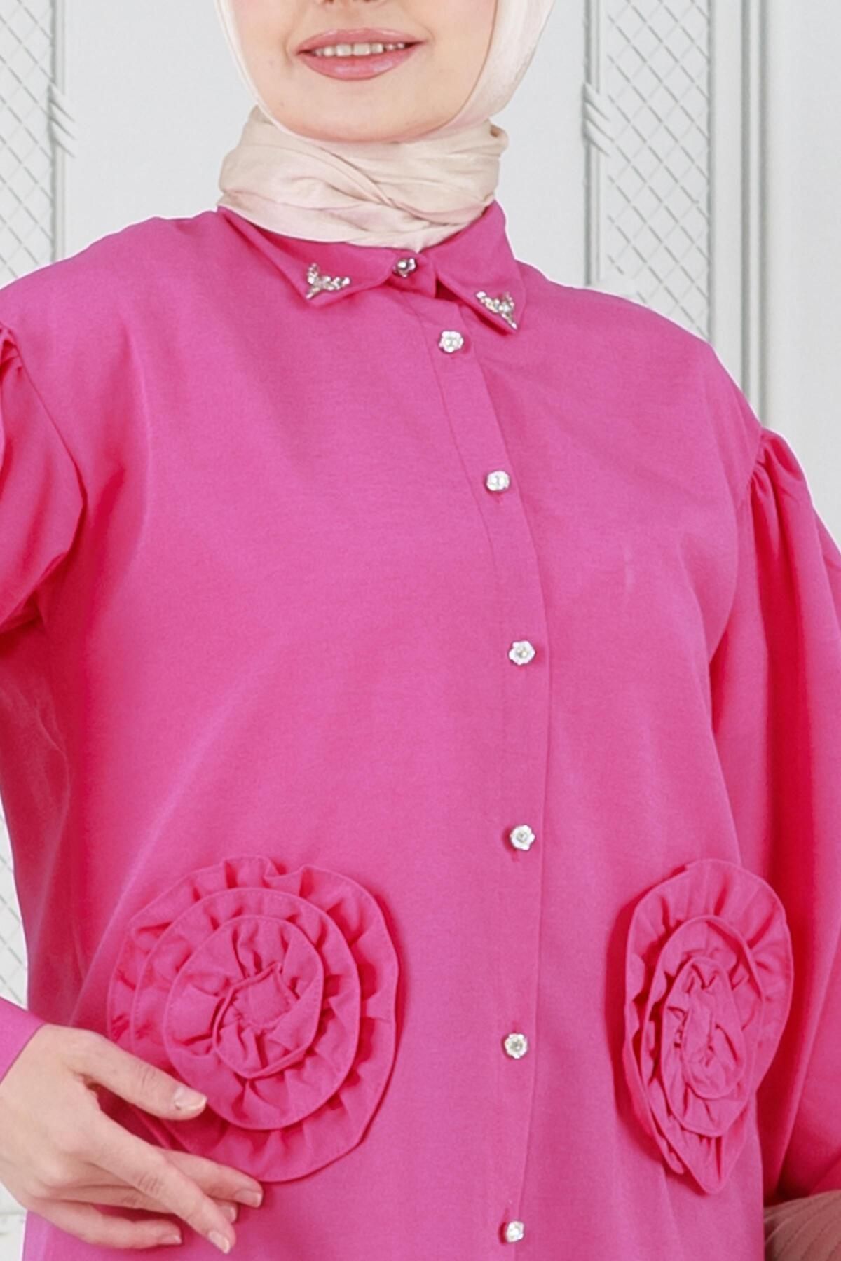 Sevitli-Fuchsia Tunic - Rose Detail on the Front 4
