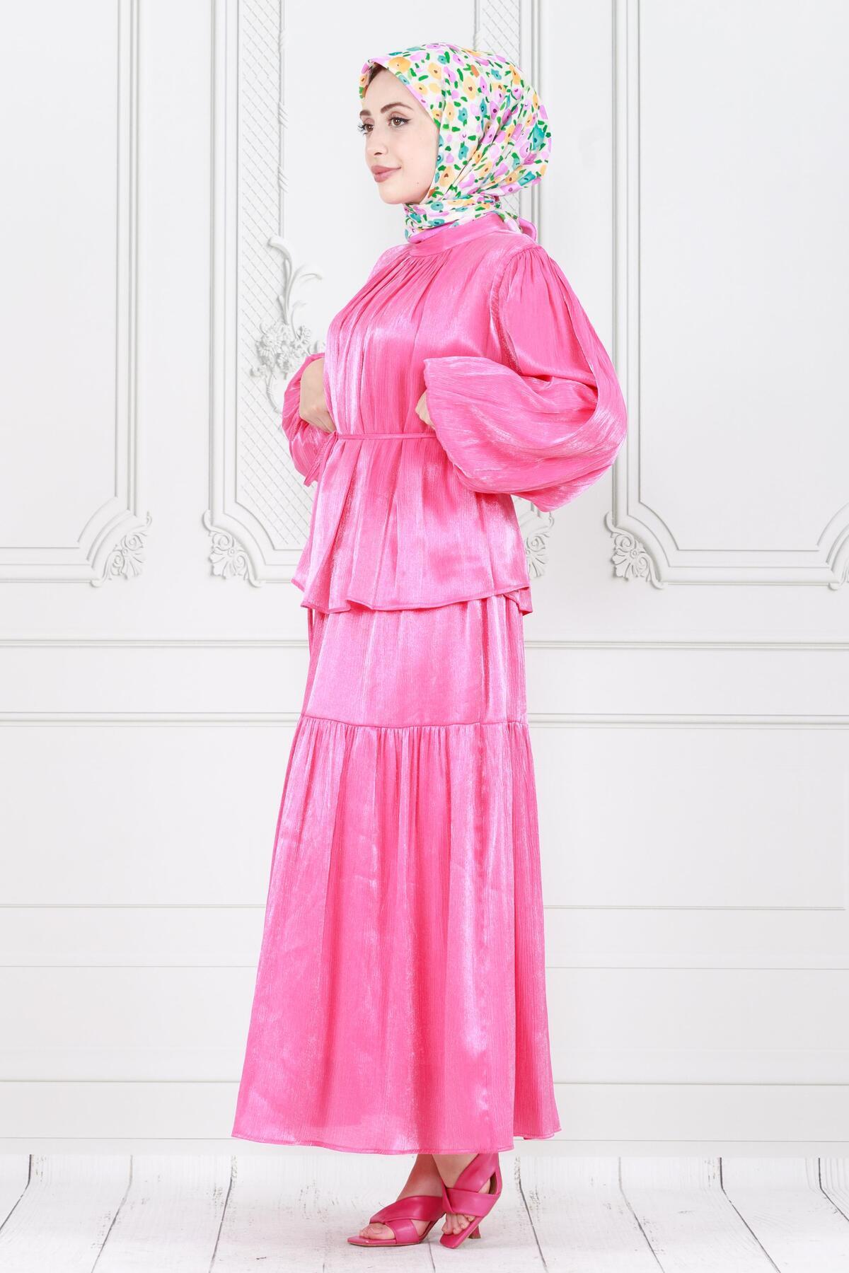 Sevitli-Lara Fuchsia Double Set with Balloon Arm and Skirt 3