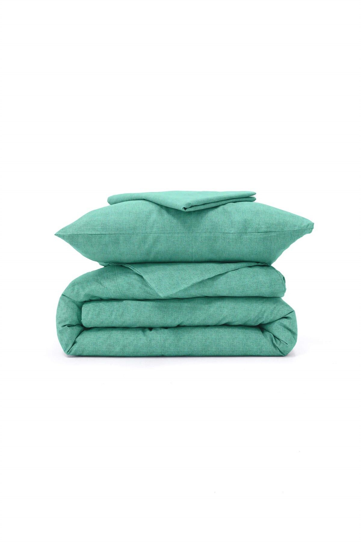 FAVORA-Cotton Ranforce Buttoned Single Duvet Set - Mint Green 2