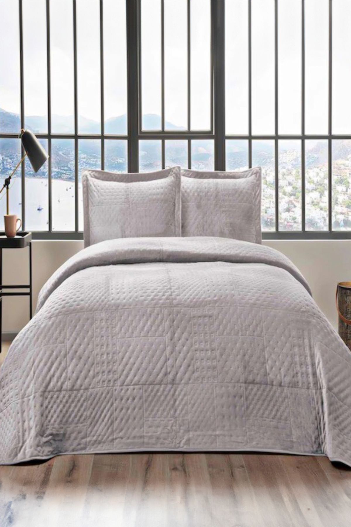 FAVORA-Crown Alvin Double Bedspread Set - Gray 1