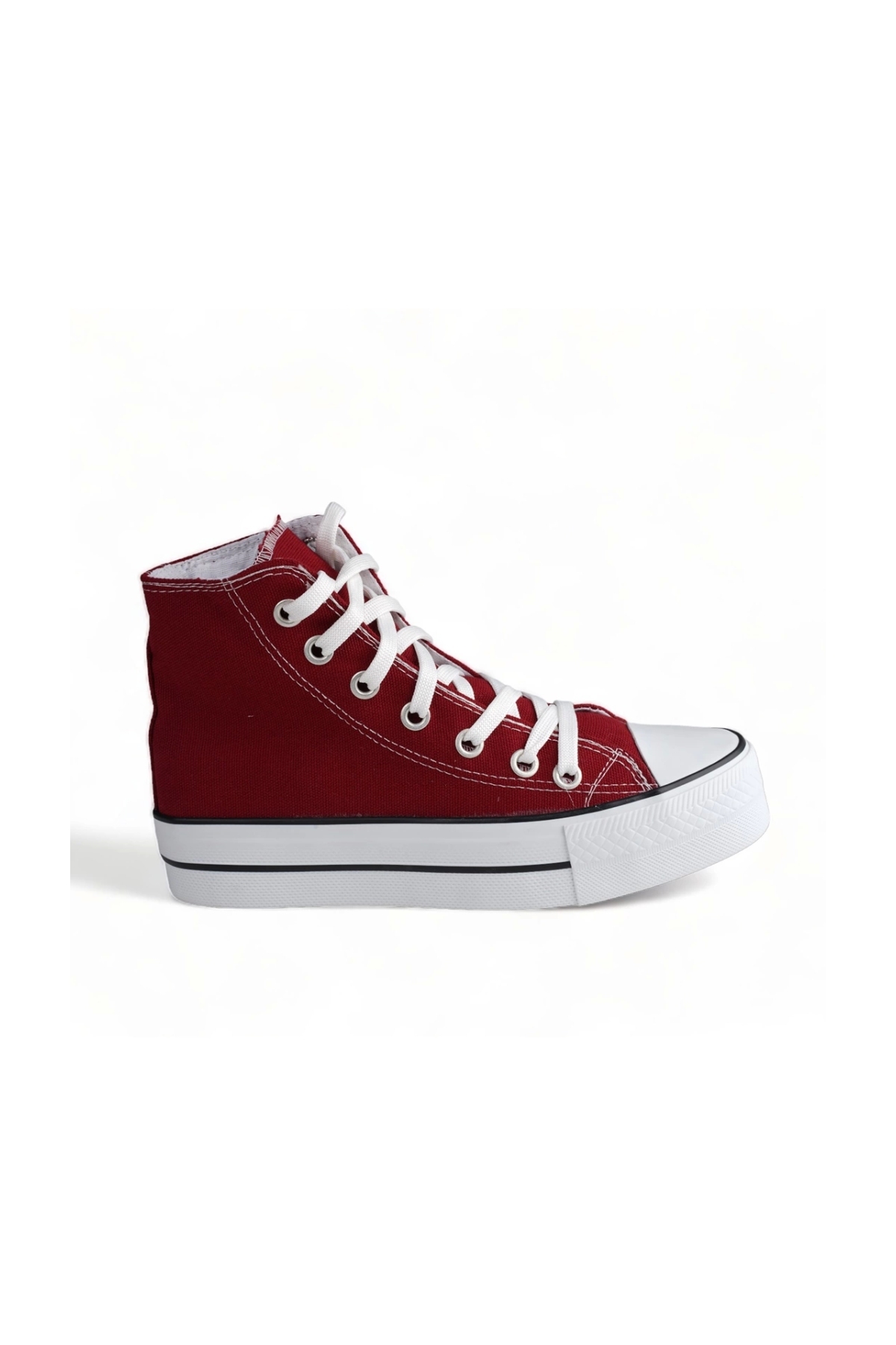 Melen Shoes Skystride Bordo Kalın Tabanlı Boğazlı Keten Kadın Sneaker Spor Ayakkabı görsel 3