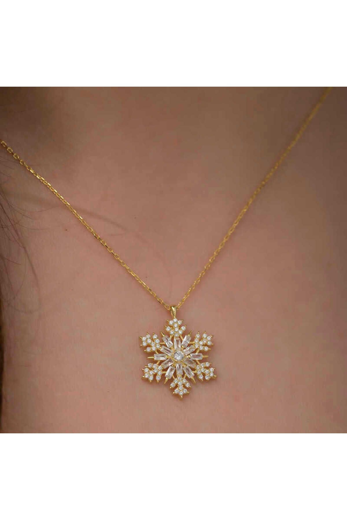 ECOME-925 Sterling Silver Gold Snowflake Women's Silver Necklace 2