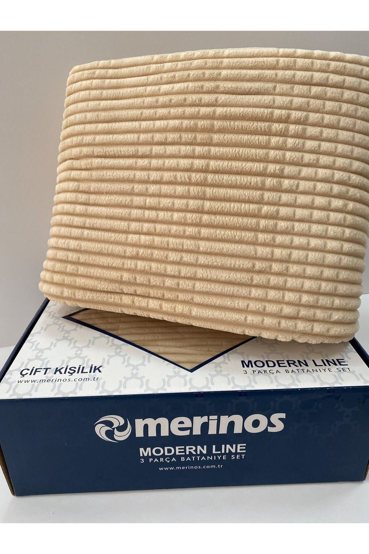 Merinos Modern Line 3 Parça Battaniye Seti - Bej