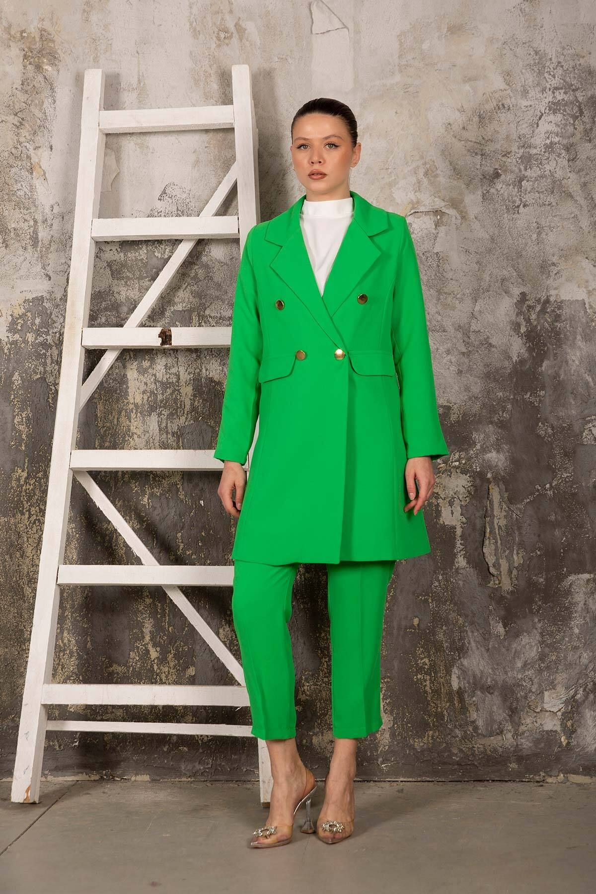 Melike Tatar-Green Business Jacket Set 32-3040 3