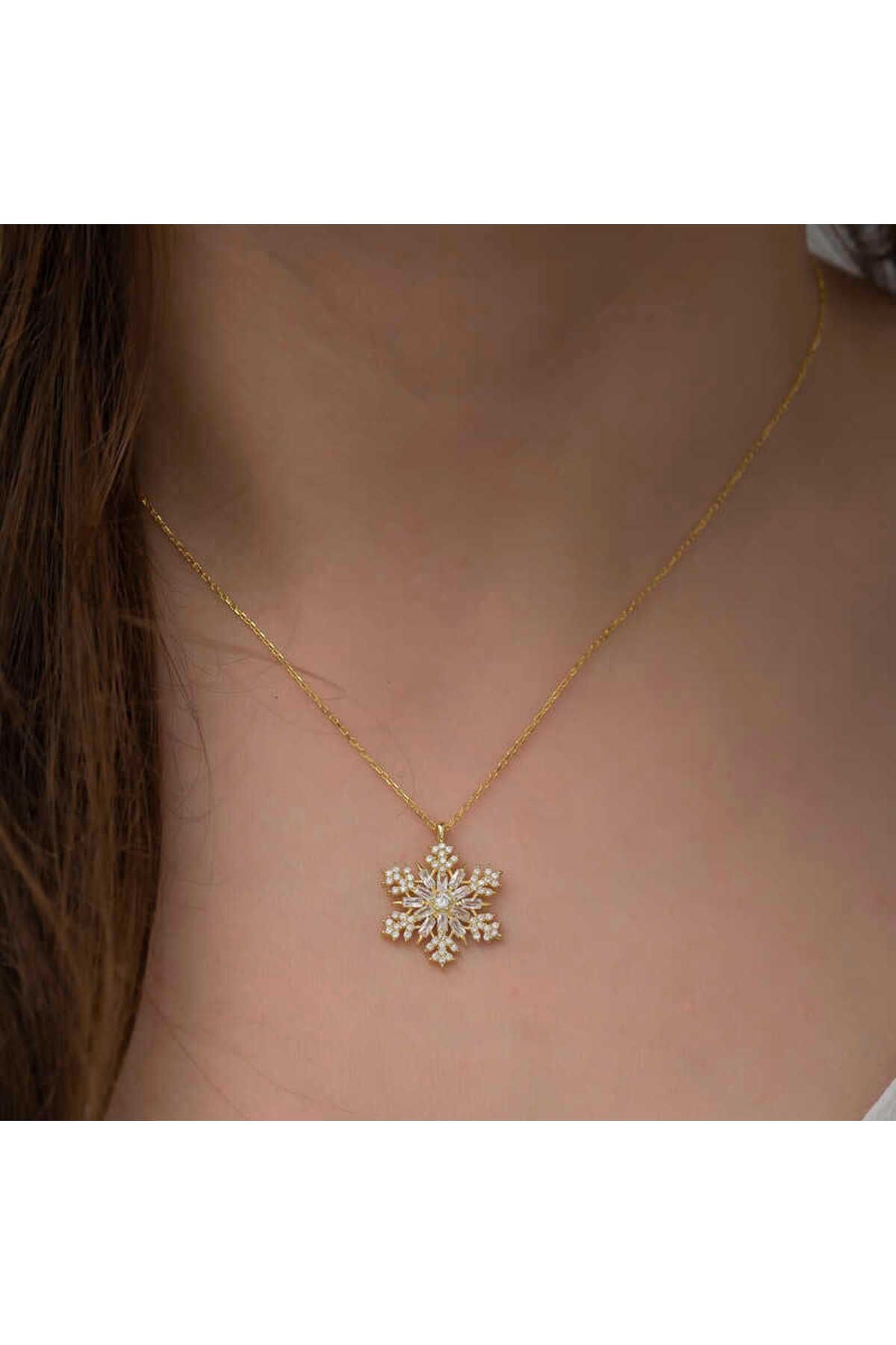 ECOME-925 Sterling Silver Gold Snowflake Women's Silver Necklace 3