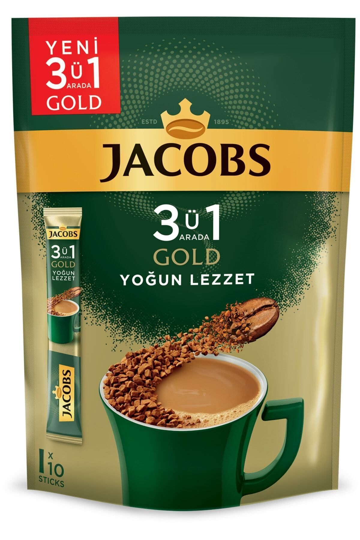 Jacobs 3'ü 1 Arada Gold Yoğun Lezzet Karışım Kahve 10'lu Paket