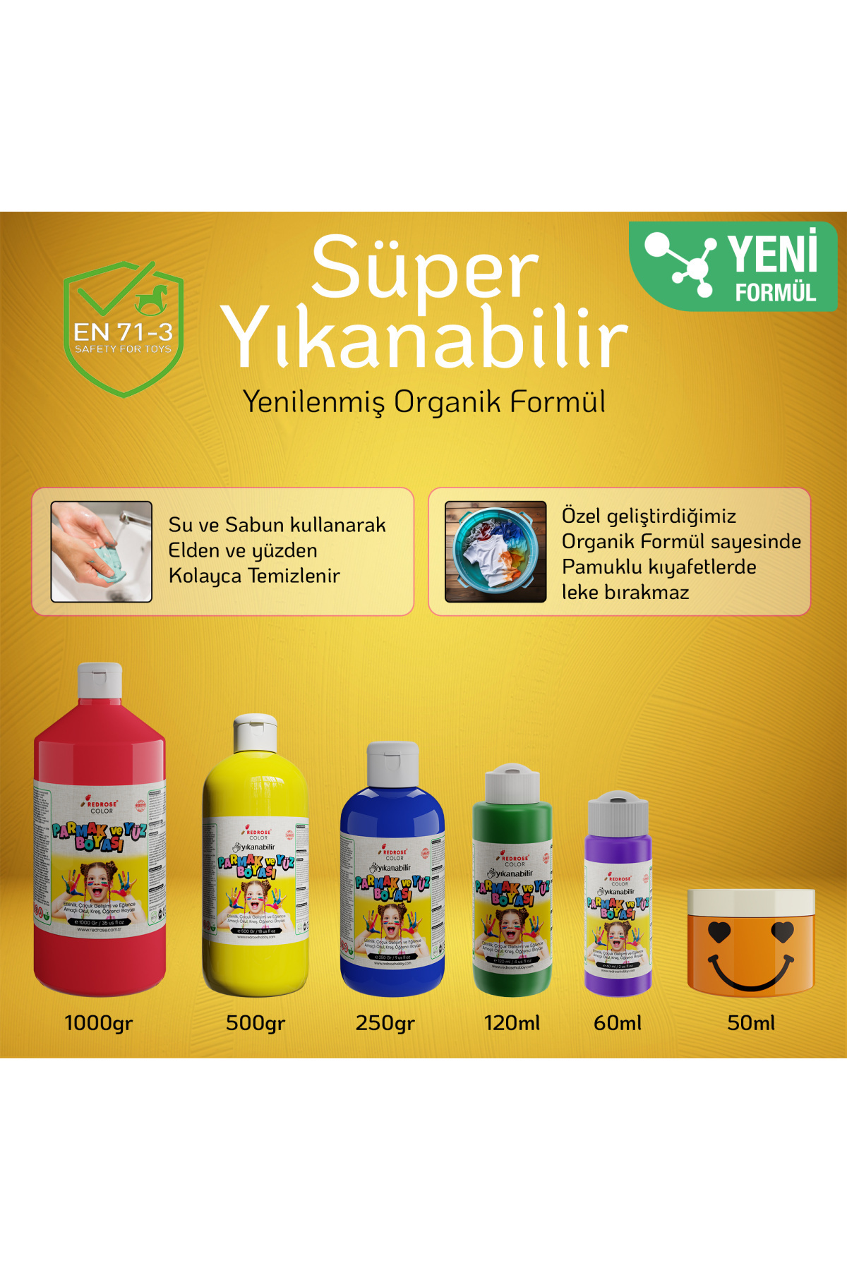 REDROSE COLOR Yıkanabilir Parmak ve Yüz Boyası Toksik İçermez 6'lı Ana ...