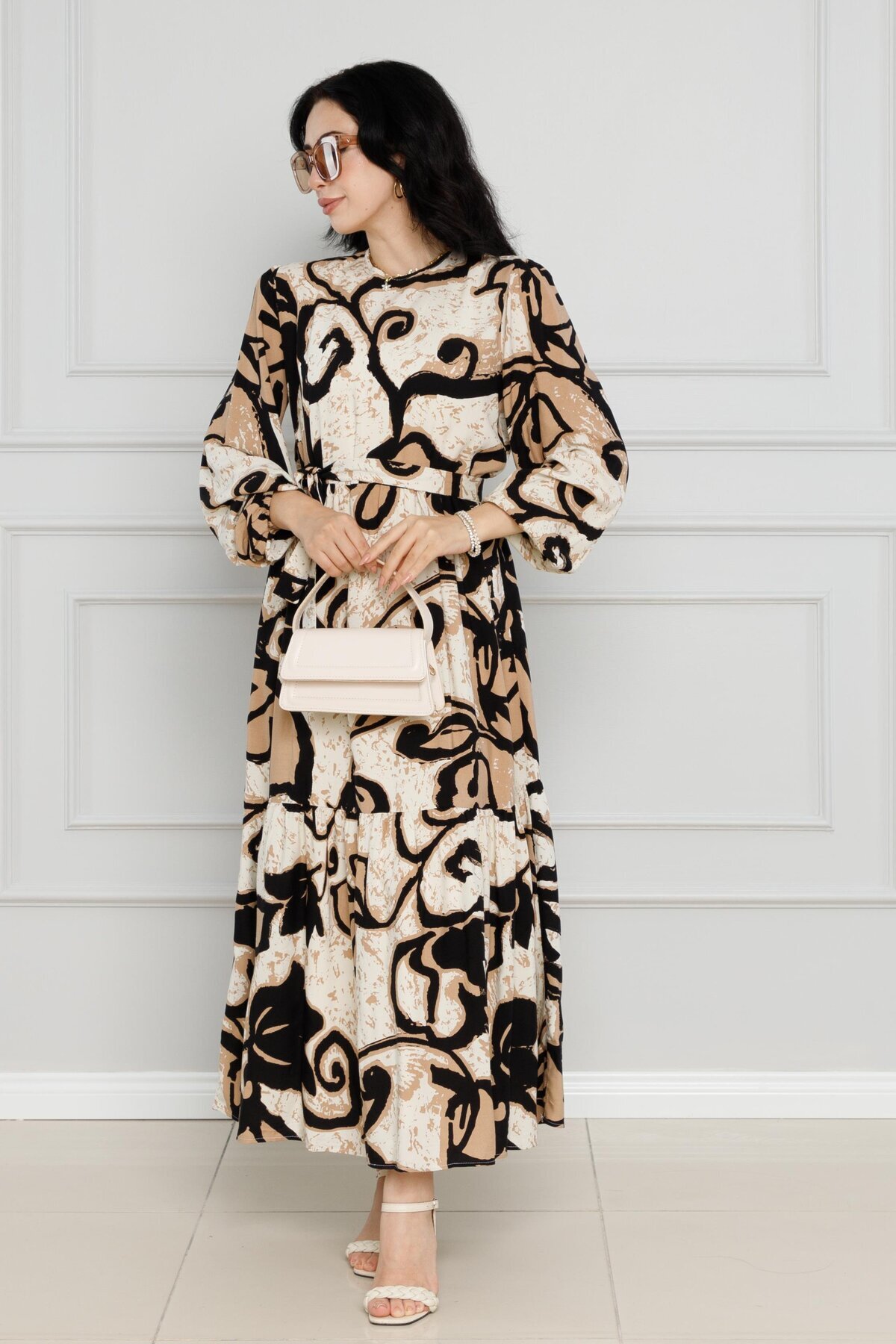 Sevitli Floral Belted Viscon Dress-Vison
