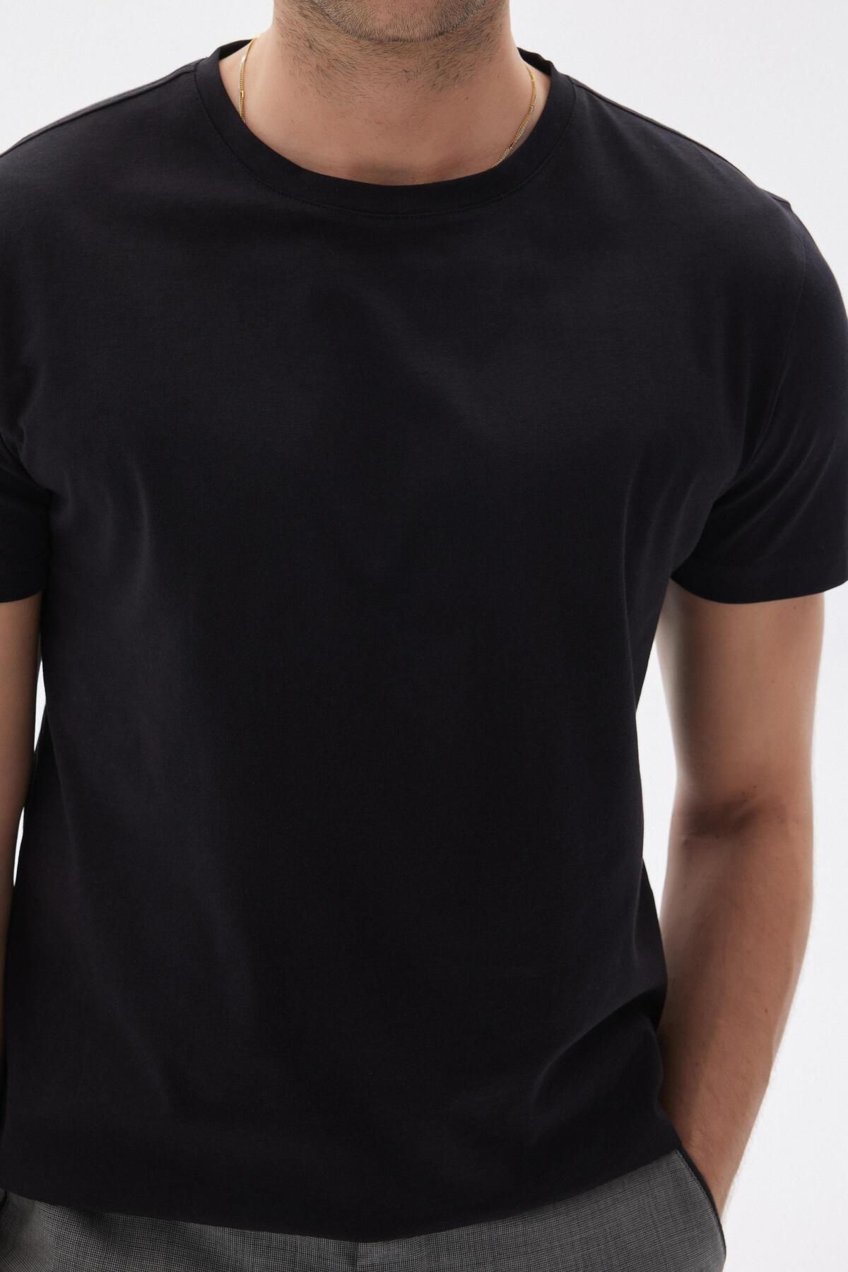 odelon-Men's Black Slim Fit Crew Neck 100% Cotton Basic T-shirt 4