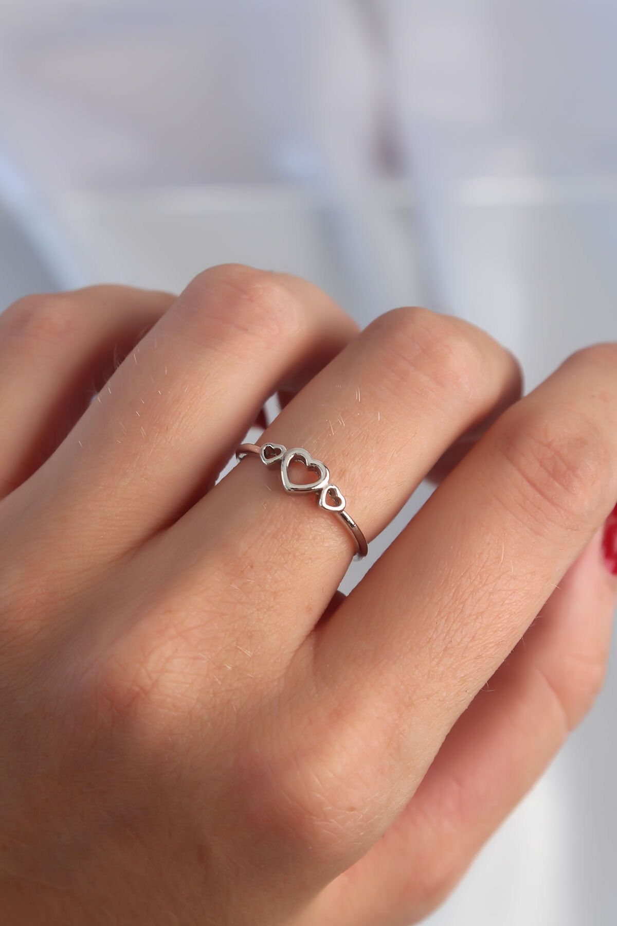 STİL E DİVERSO-Brass Silver Color Heart Model Adjustable Ring 2