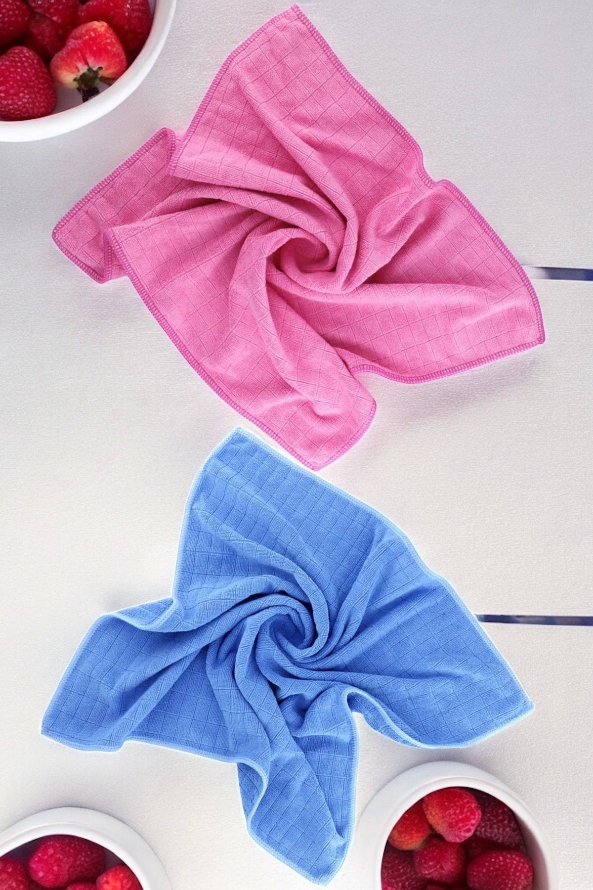 Kareli Temizlik Bezi Pembe-mavi 2li Set | 40x40 Cm