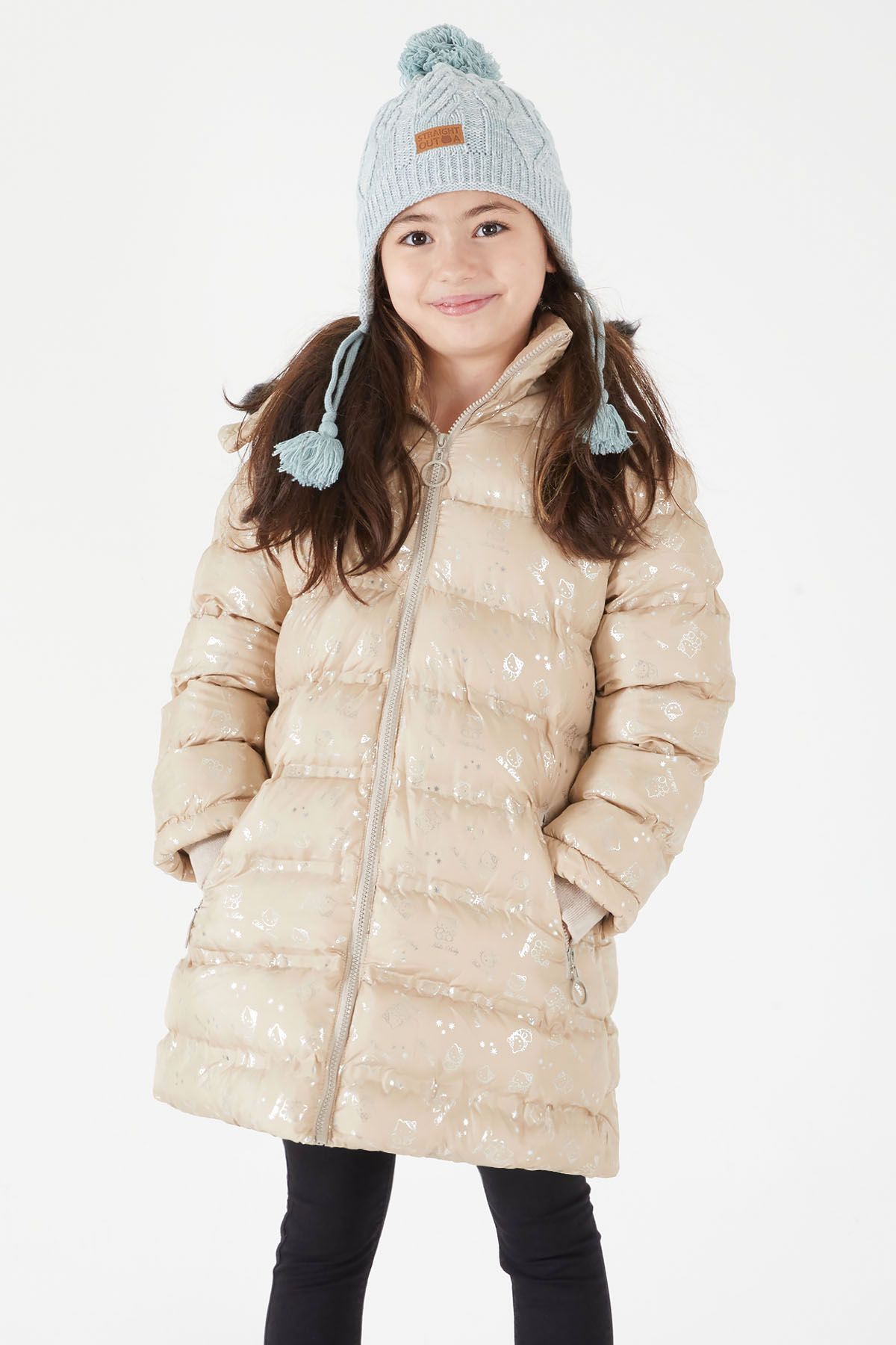 Cansın Mini-Girl's Character Printed Puffer Coat Beige 15552 2