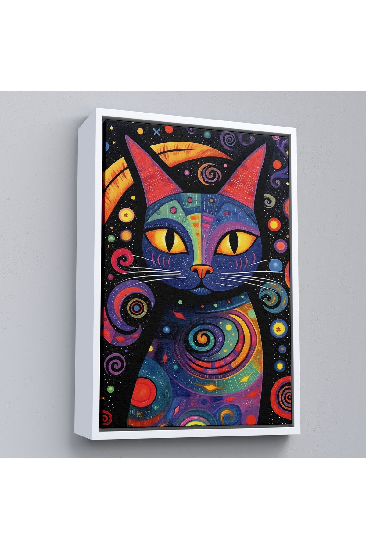 Jusoon Çerçeveli Pablo Picasso Tarzı - Soyut Renkli Kedi Tablo-7542