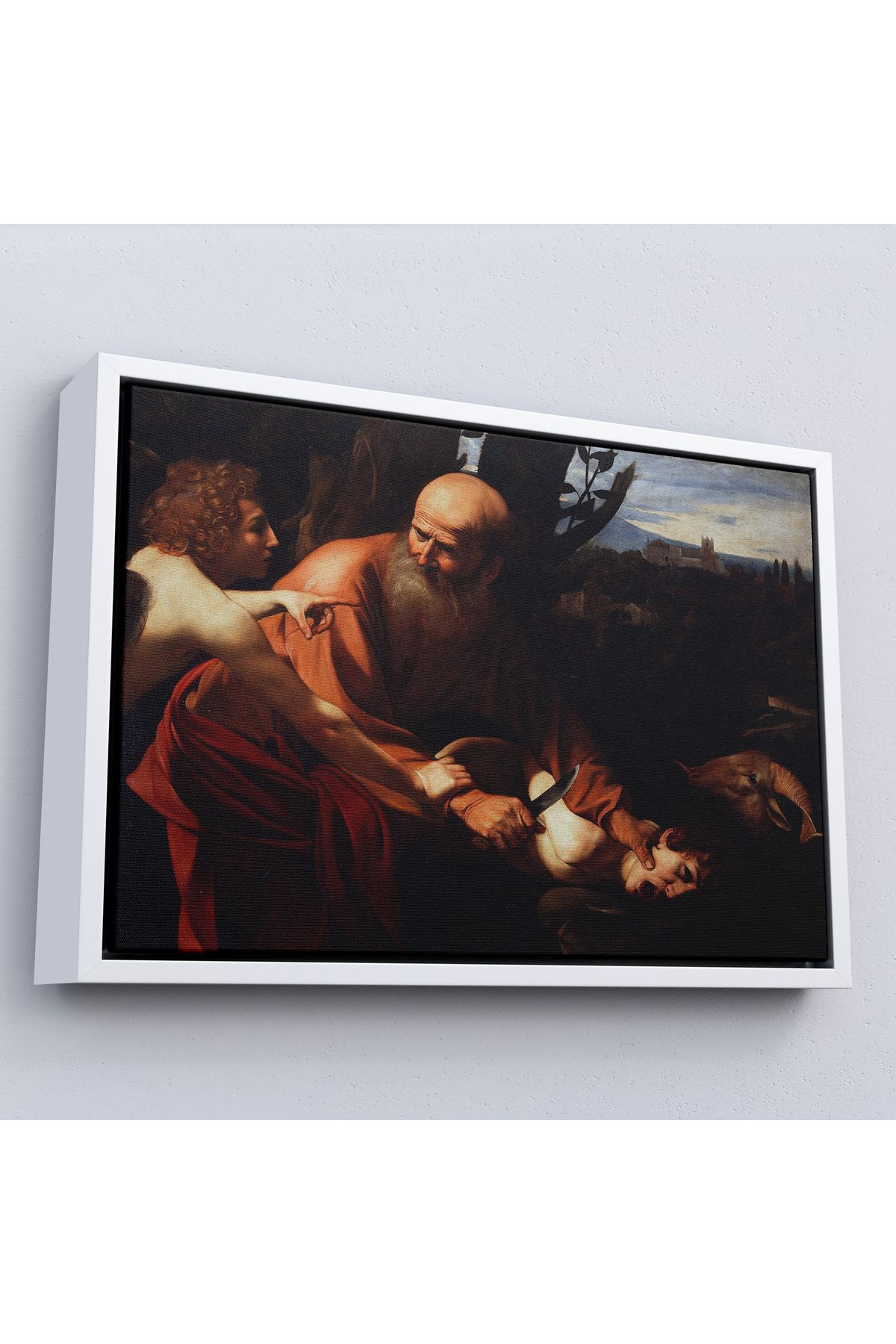 Atik Tasarım Çerçeveli Caravaggio - İsanın Kurban Edilmesi Tablo - Sacrifice Of Isaac-7121