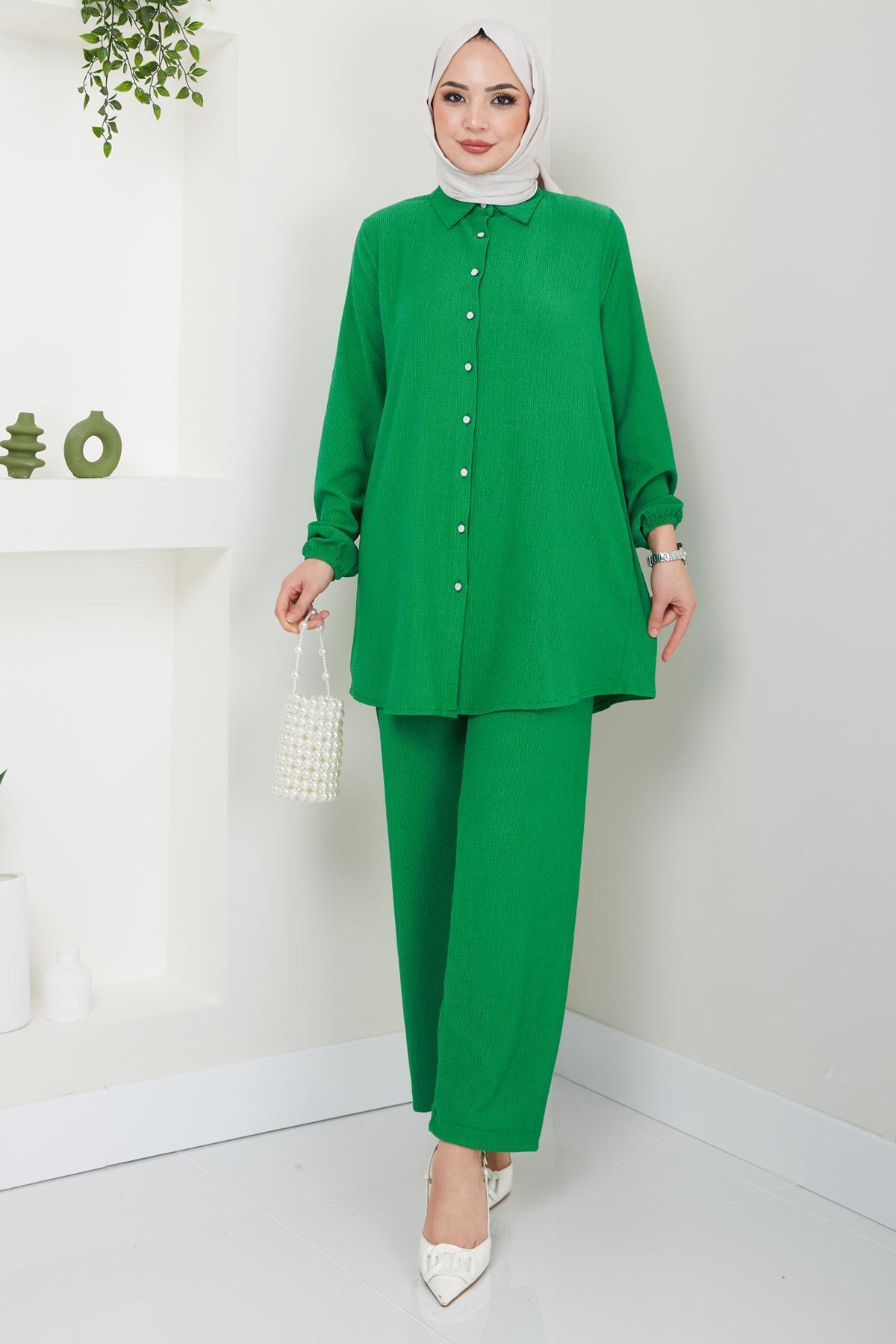 hafsamina Burümcük Shirt Suit Green HM2394