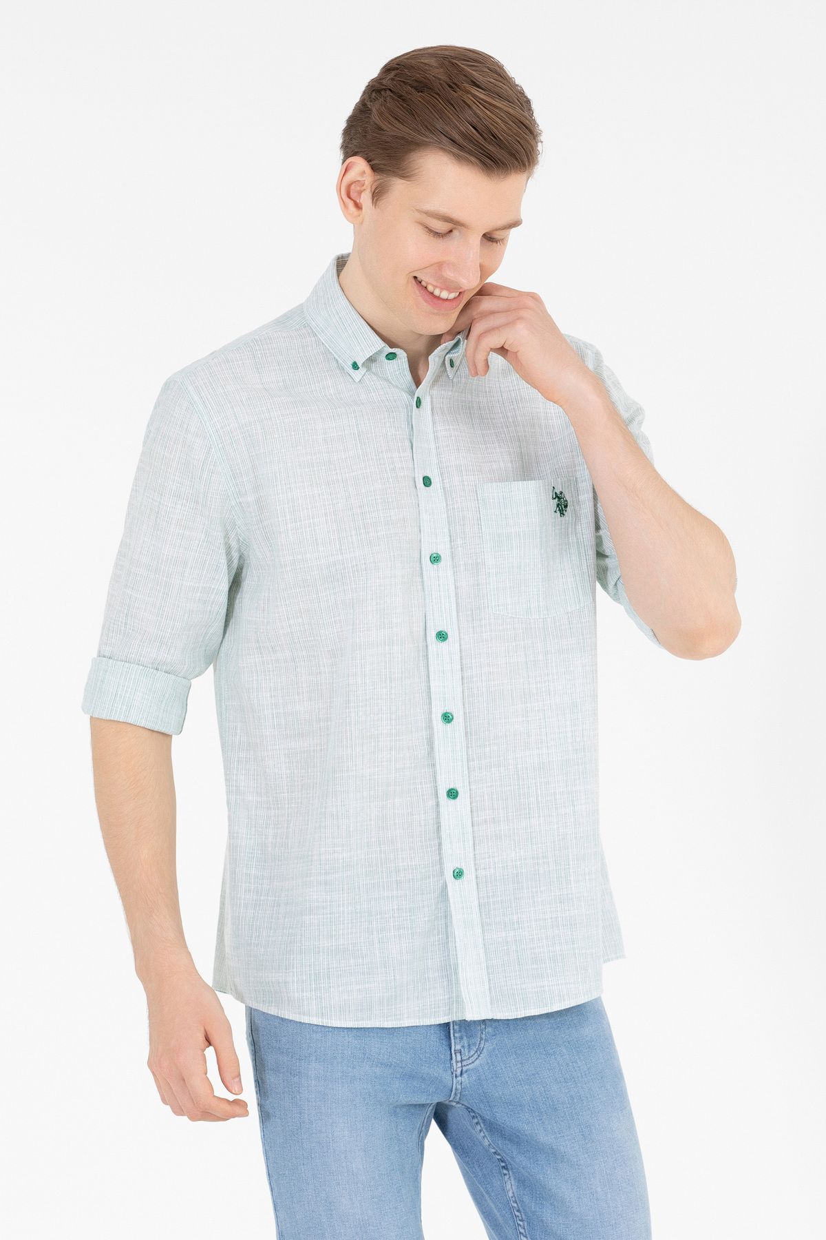 پیراهن آستین بلند مردانه سبز 50263702-VR054 U.S. Polo Assn.