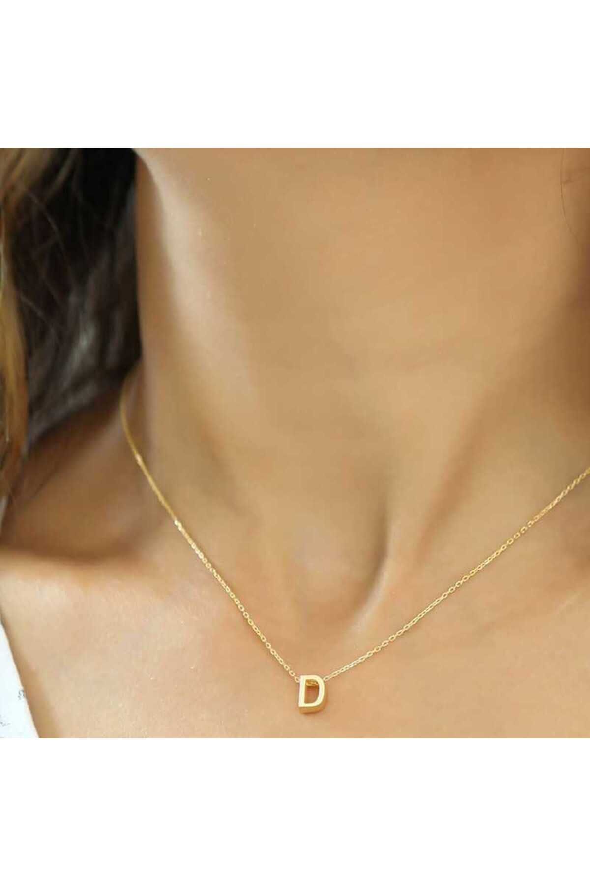 Nasay Store 925 Ayar Gümüş 3 Boyutlu D Harf Kadın Gümüş Kolye