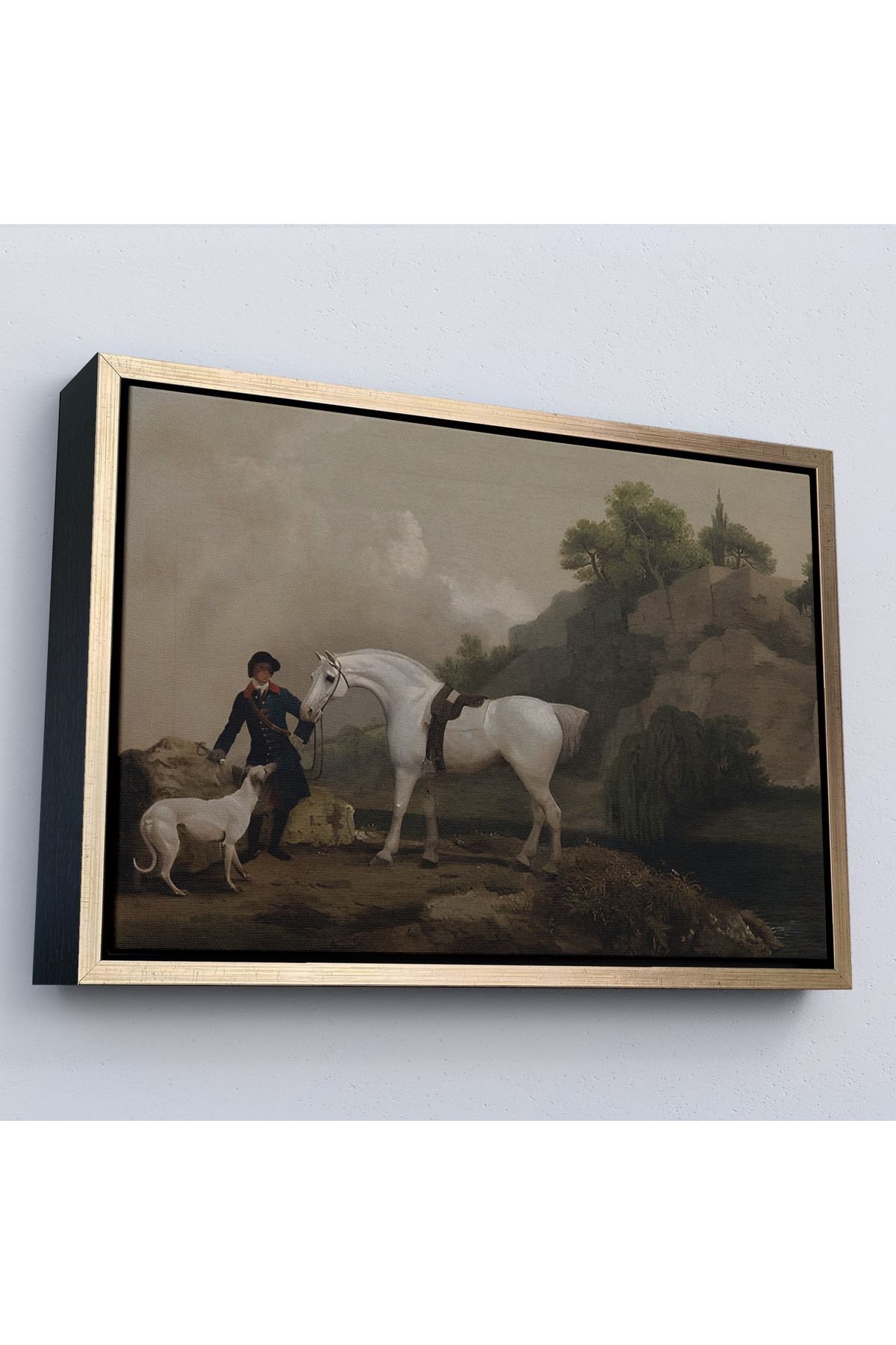 Jusoon Çerçeveli George Stubbs 'Un Creswell Kayalıkları'Nda Damat Ve Tazı İle Gri Avcı Tablosu