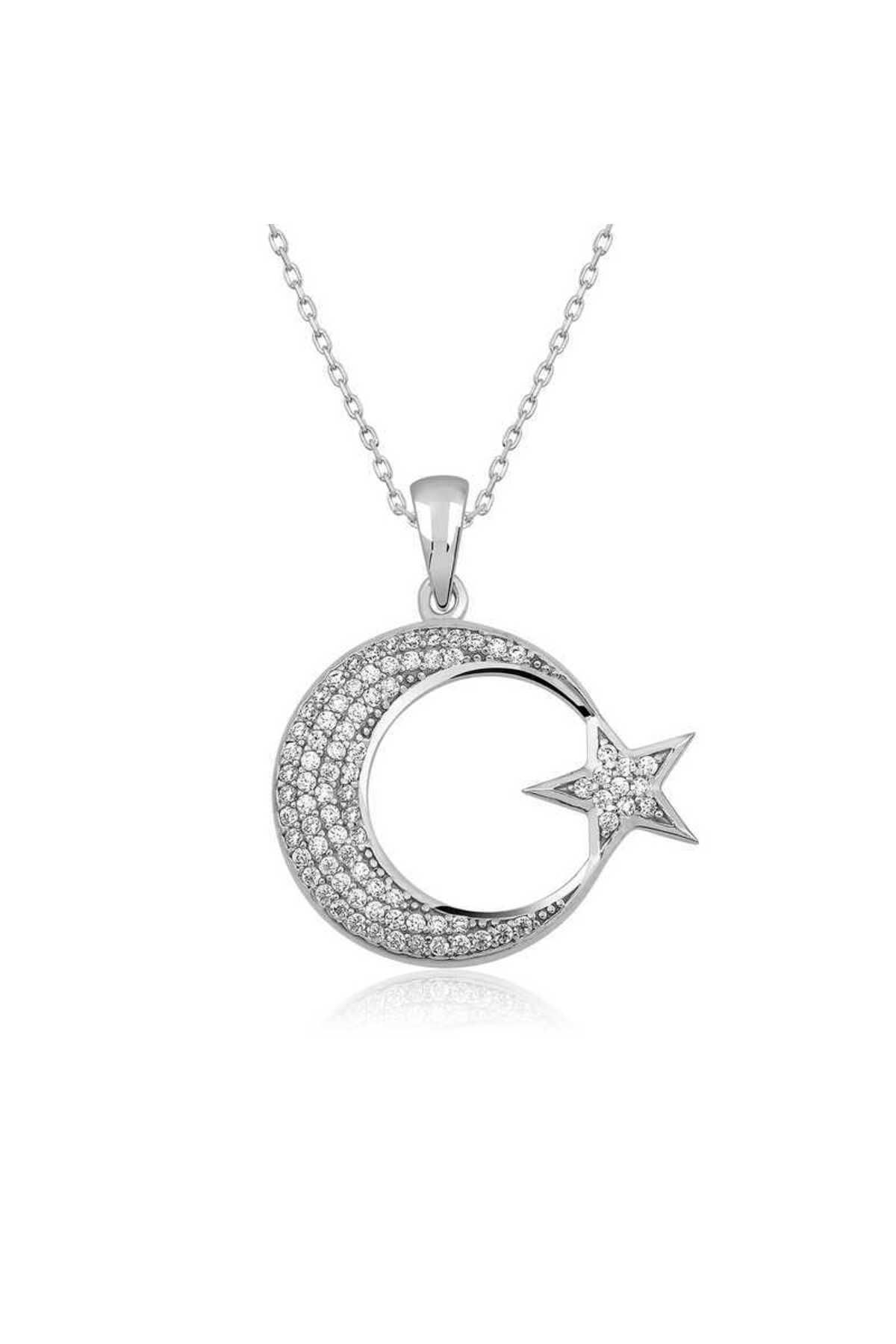 Nasay Store 925 Ayar Gümüş Ay Yıldız Kadın Gümüş Kolye