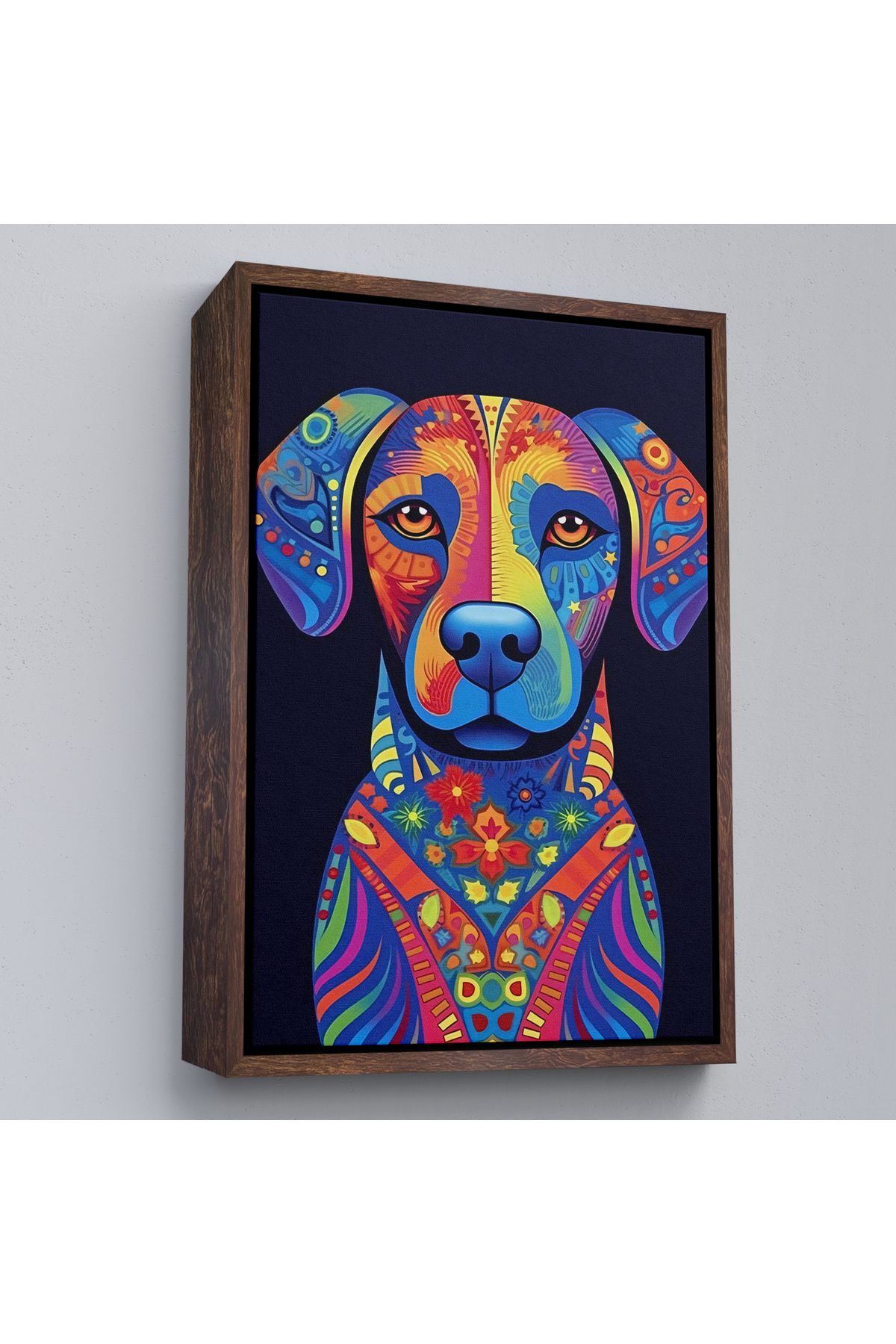 Shoprit Çerçeveli Mandala Renkli Köpek Tablo-7545