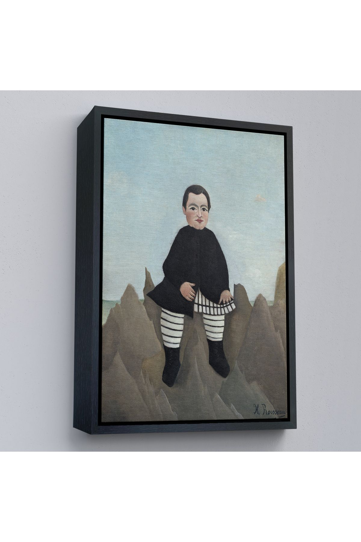 ELİTE TRADESMAN Çerçeveli Henri Rousseau - Kayaların Üzerindeki Çocuk Tablosu - Boy On The Rocks-8083