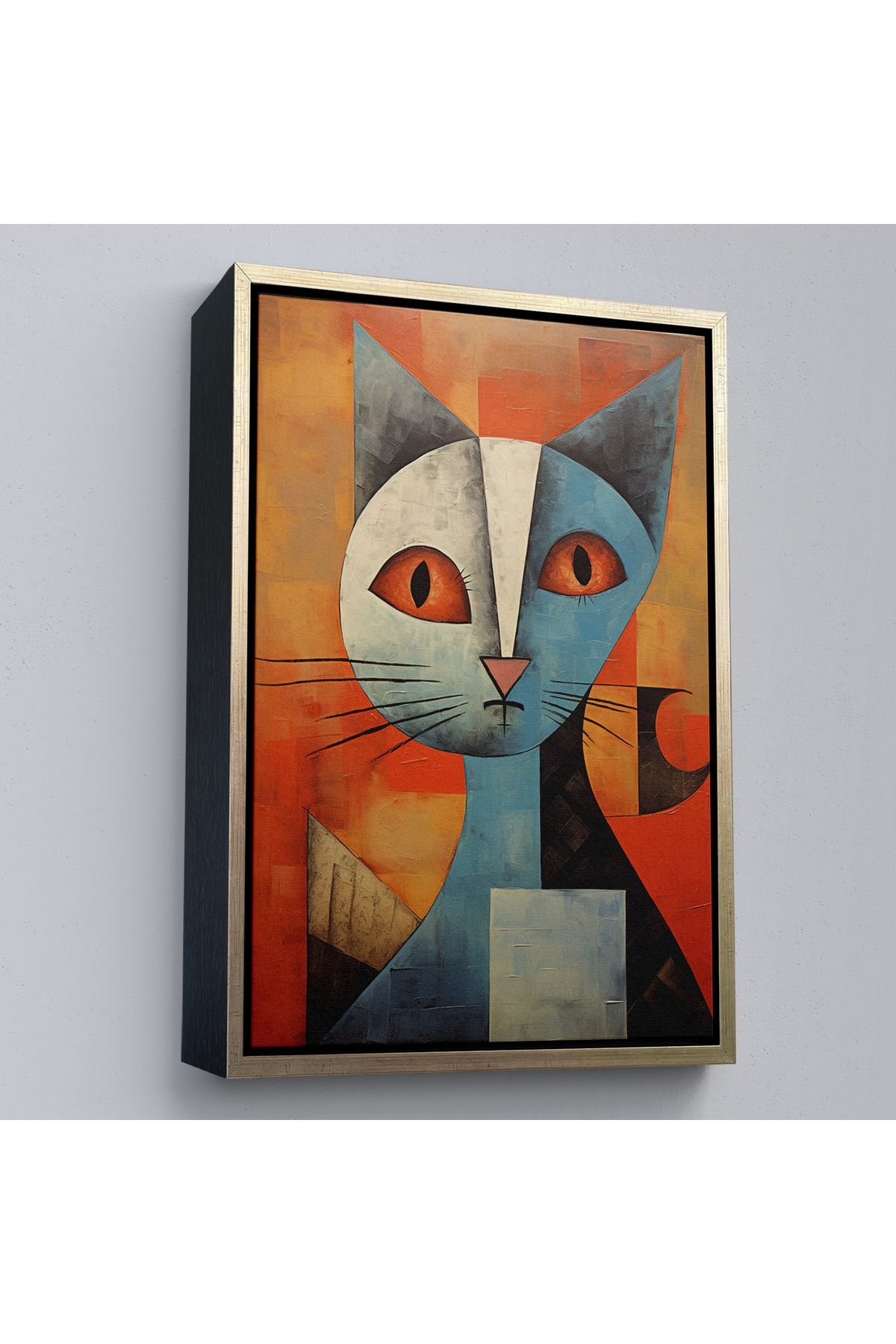 Shoprit Çerçeveli Pablo Picasso Tarzı - Soyut Renkli Kedi Tablo-7373