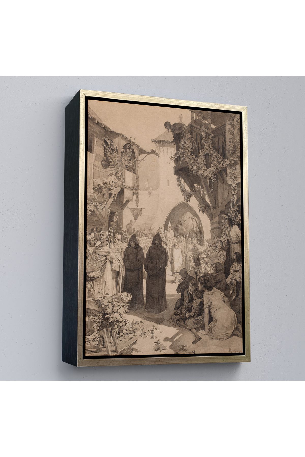 Yarımada Bahçe YB Çerçeveli Alphonse Mucha - İmparator Lothair Ve Masum Papa Tablo-7342
