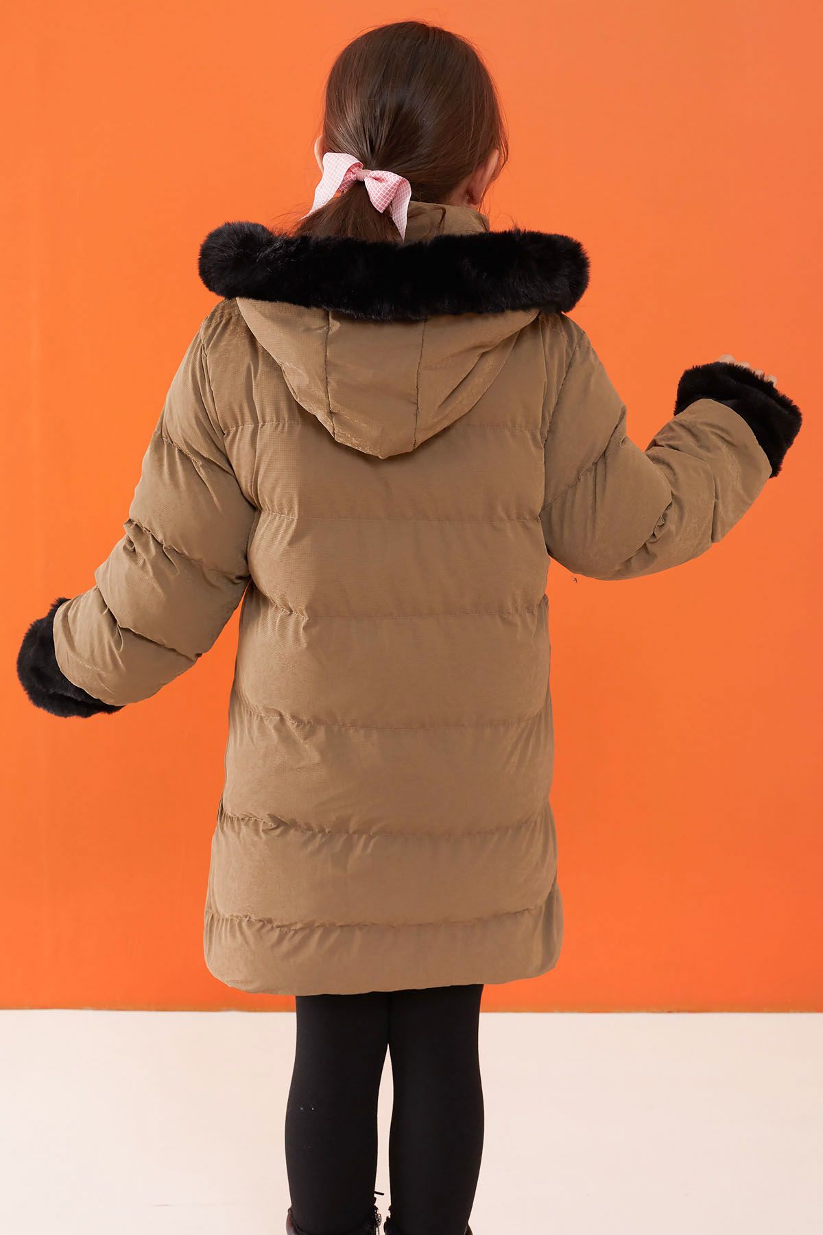 Cansın Mini-Girl's Fur Detailed Hooded Puffer Jacket - Brown 19515 6