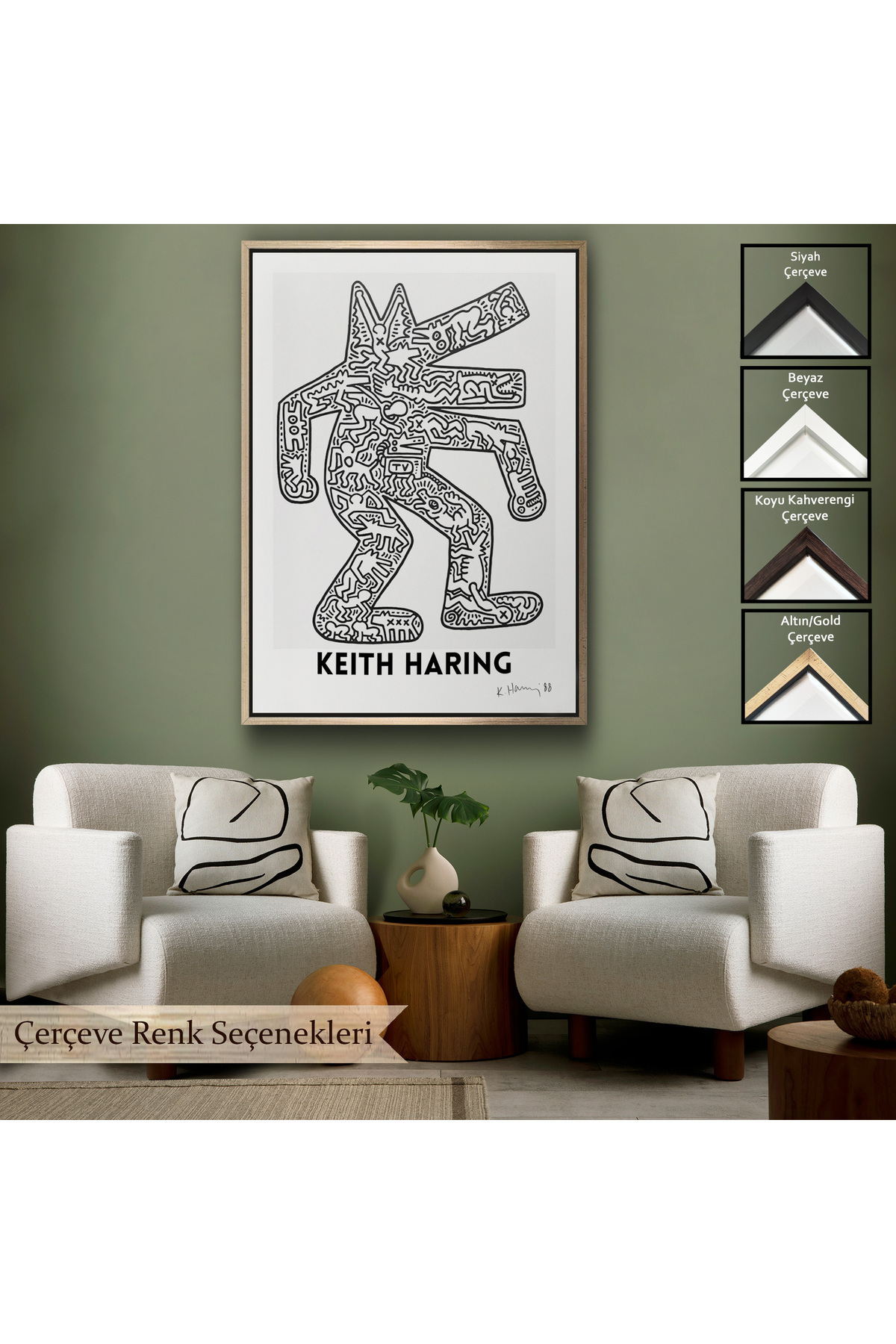 Keith Haring - Köpek Çerçeveli Kanvas Tablosu - Dog görsel 6