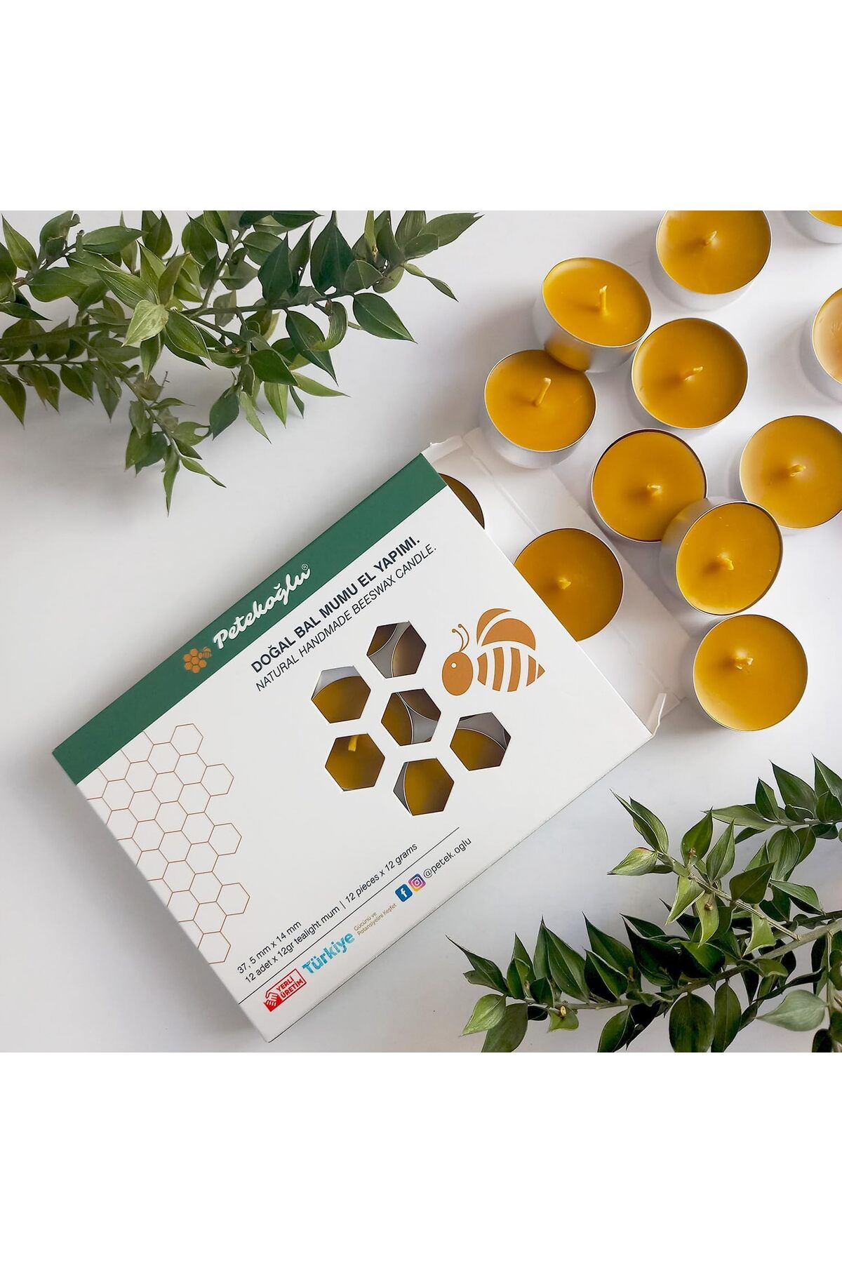 STOREMAX sellbuystore (12 Adet) Tealight Doğal Petek Balmumu mum Standart Boy Beeswax Candle 1053513
