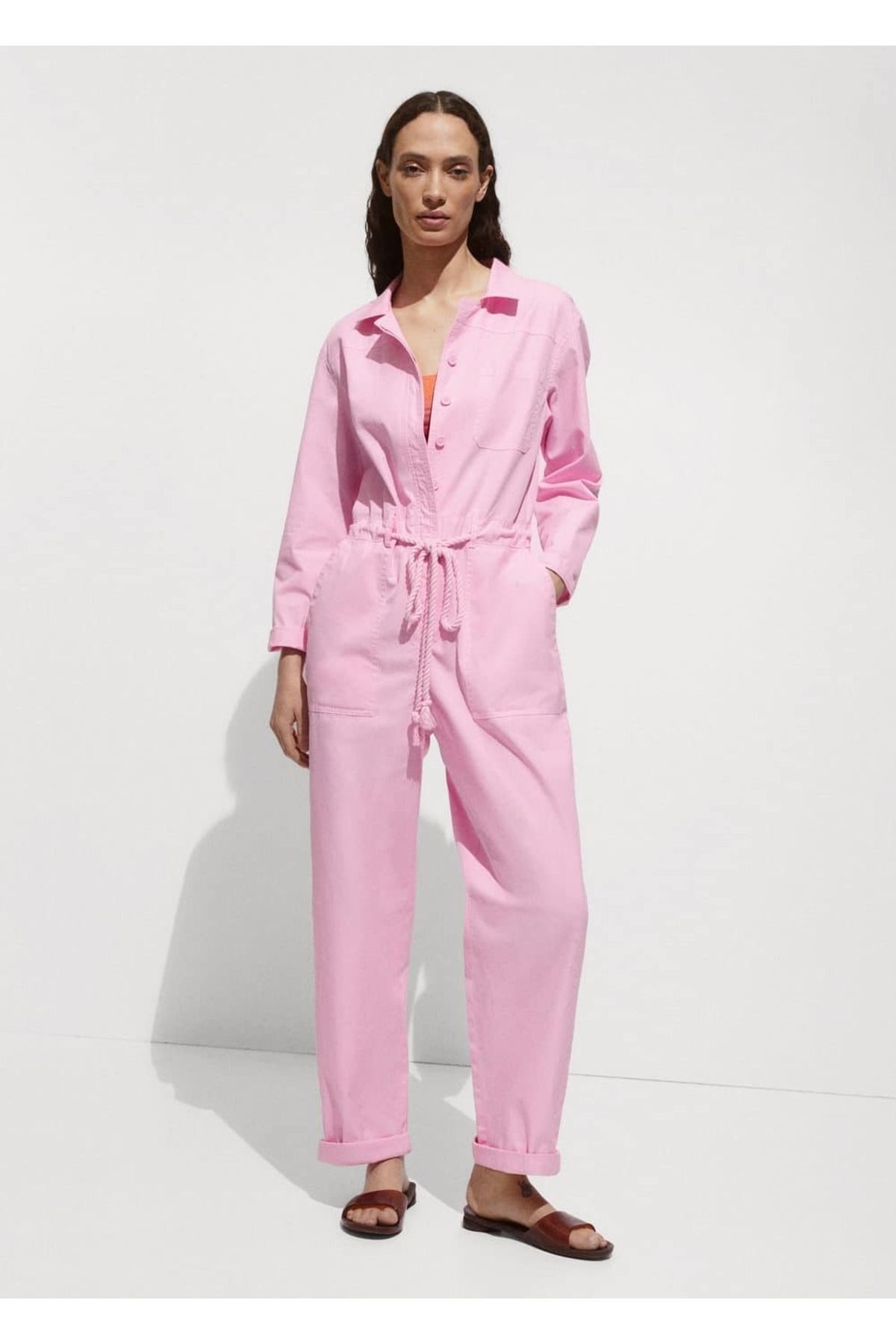 MANGO Woman-Long Jumpsuit with String 2