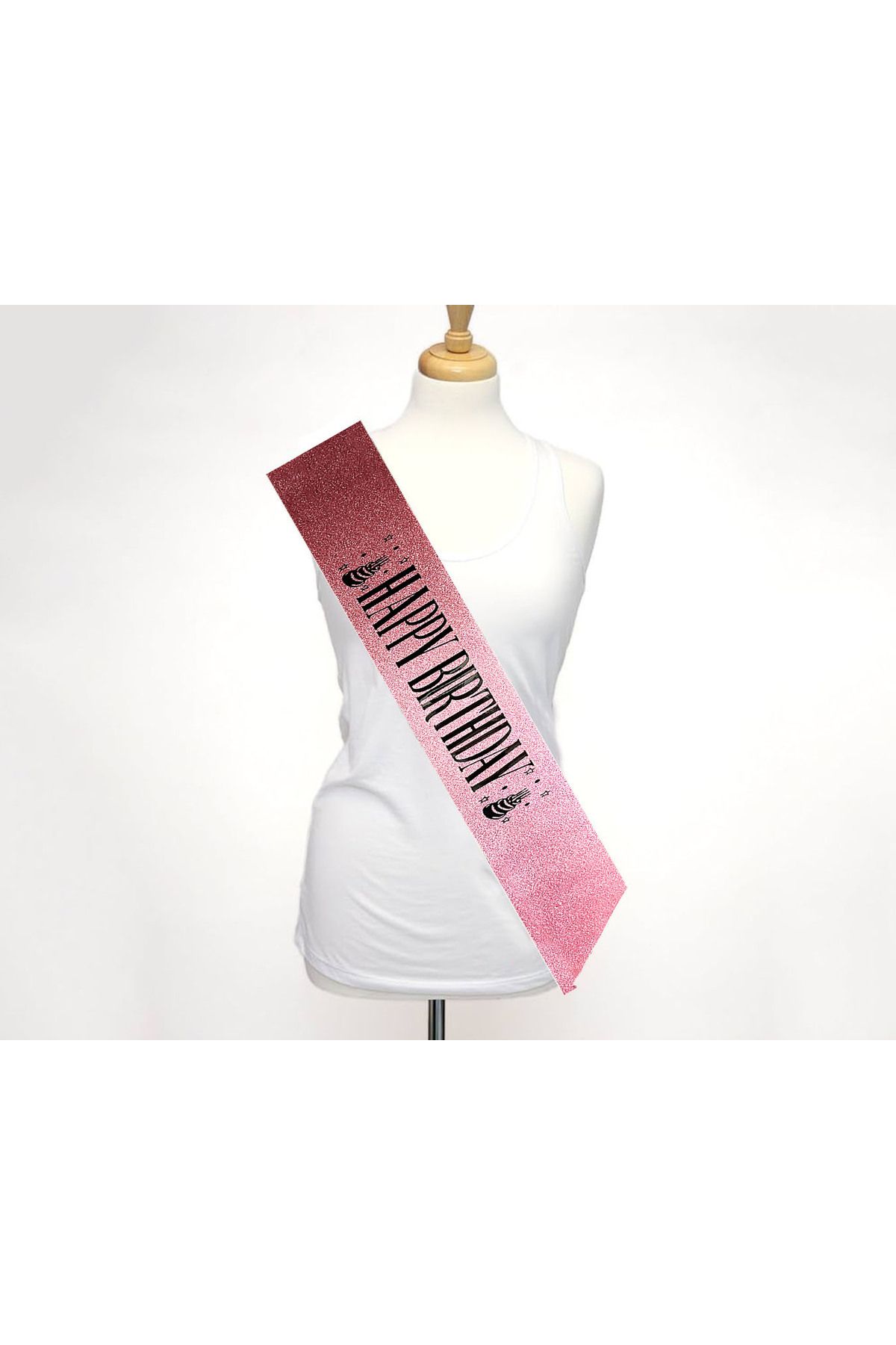 Avantaj Kapıda ® Pembe Üzeri Siyah Büyük Happy Birthday Yazılı Simli Işıltılı Kuşak Kemer 10 cm Geniş