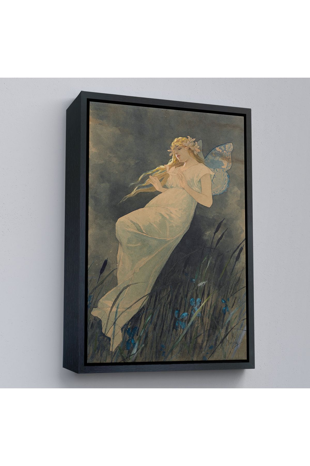 Shoprit Çerçeveli Alphonse Mucha'Nın İris Çiçekleriyle Elf Tablo-7288